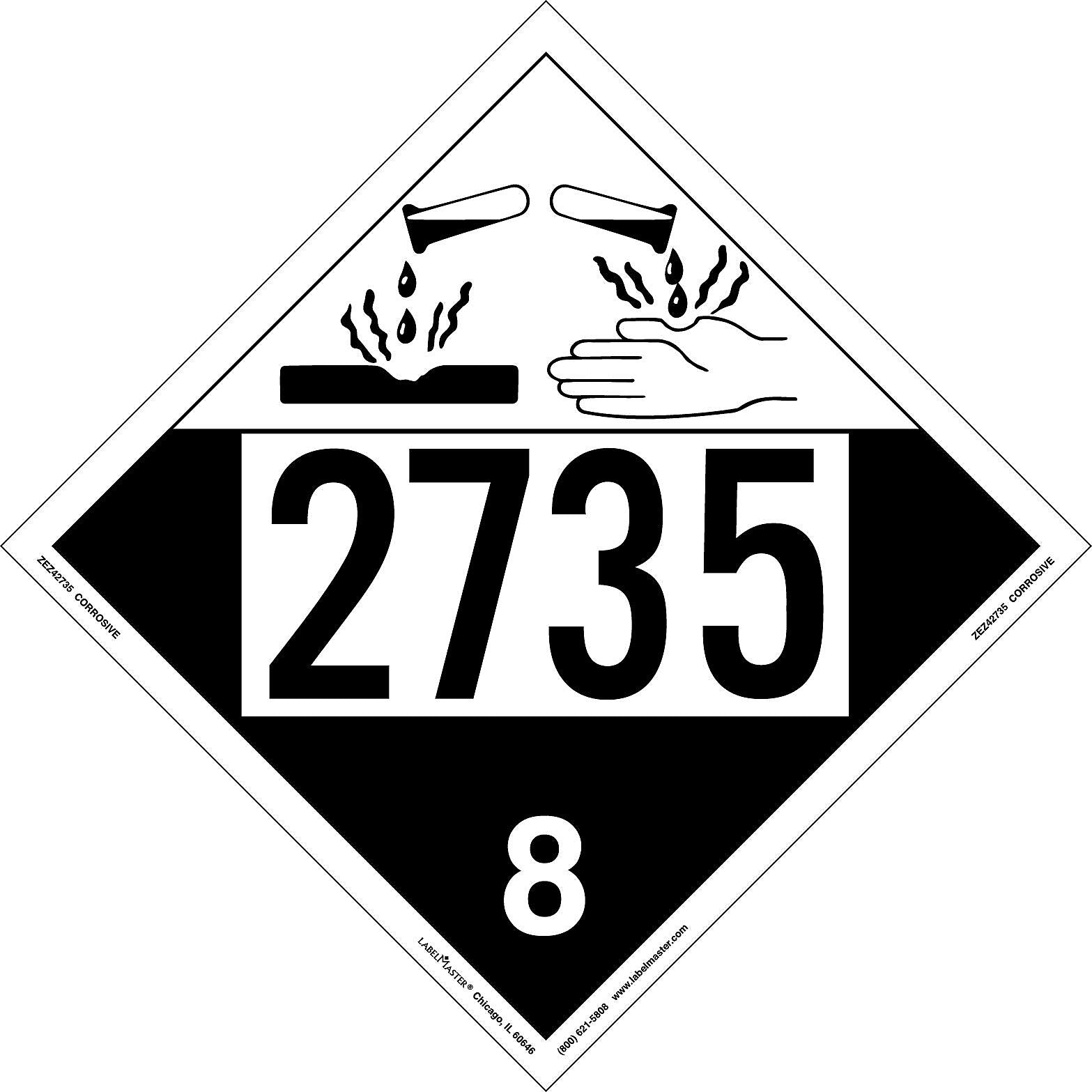 Labelmaster® Corrosive Placard, UN 2735, E-Z Removable Vinyl, 25/Pack (ZEZ42735)