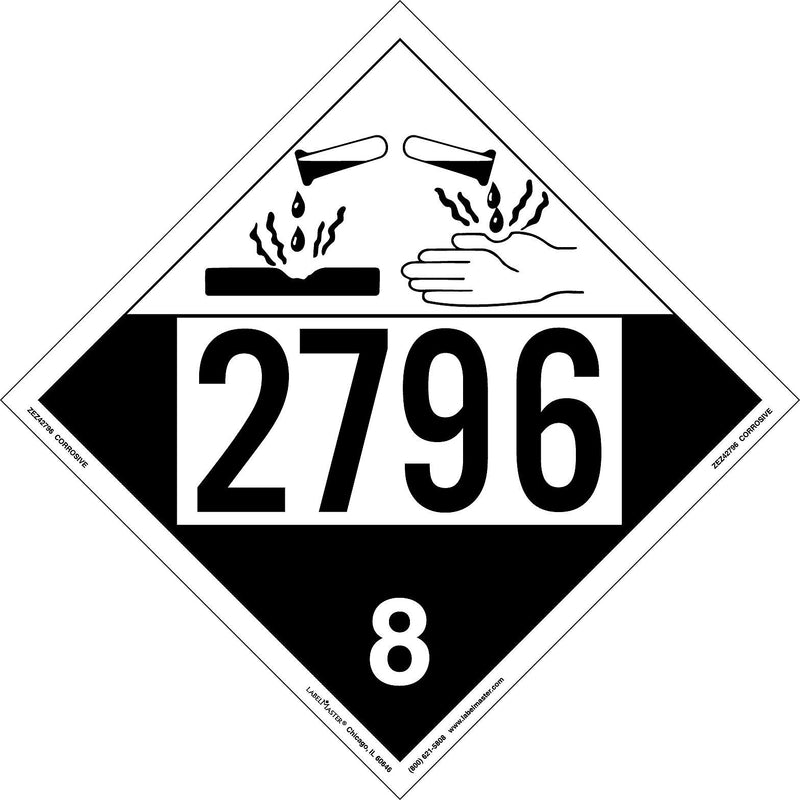 Labelmaster® Corrosive Placard, UN 2796, E-Z Removable Vinyl, 25/Pack (ZEZ42796)