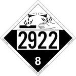 Labelmaster® Corrosive Placard, UN 2922, E-Z Removable Vinyl, 273mm x 273mm, 25/Pack (ZEZ42922)