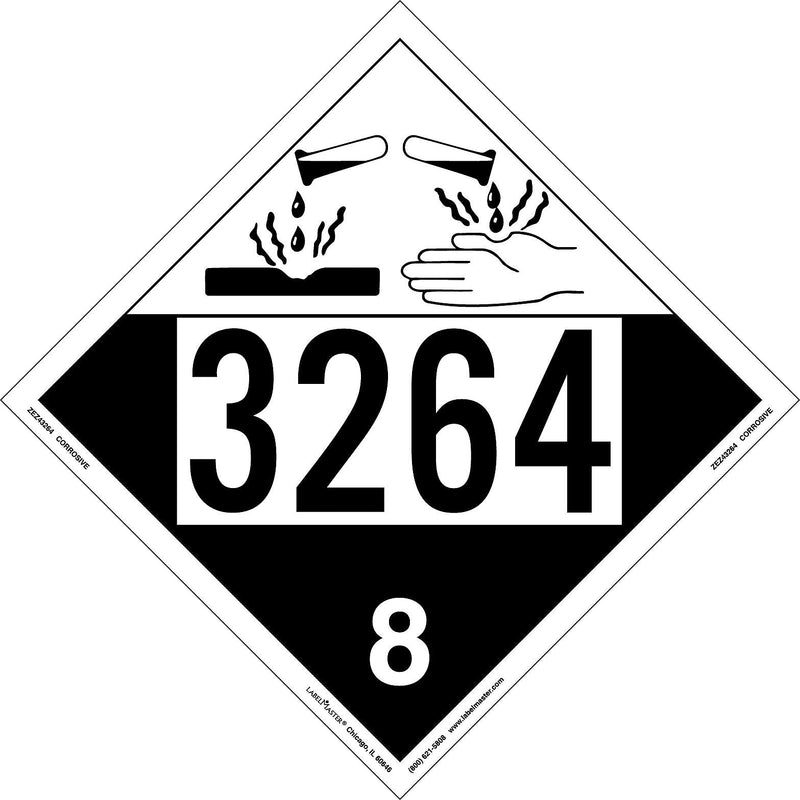 Labelmaster® Corrosive Placard, UN 3264, E-Z Removable Vinyl, 273mm x 273mm, 25/Pack (ZEZ43264)