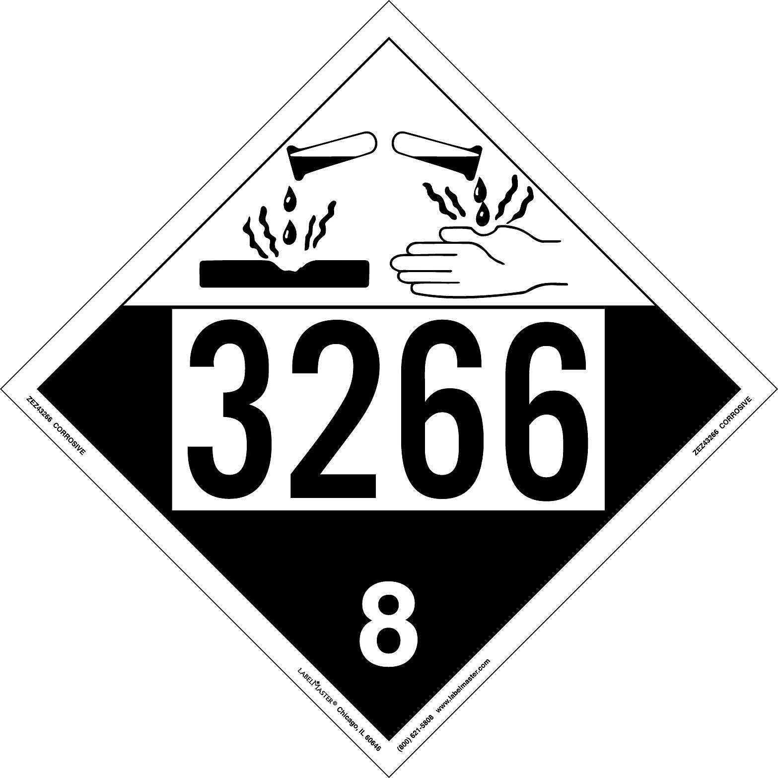 Labelmaster® Corrosive Placard, UN 3266, E-Z Removable Vinyl, 25/Pack (ZEZ43266)