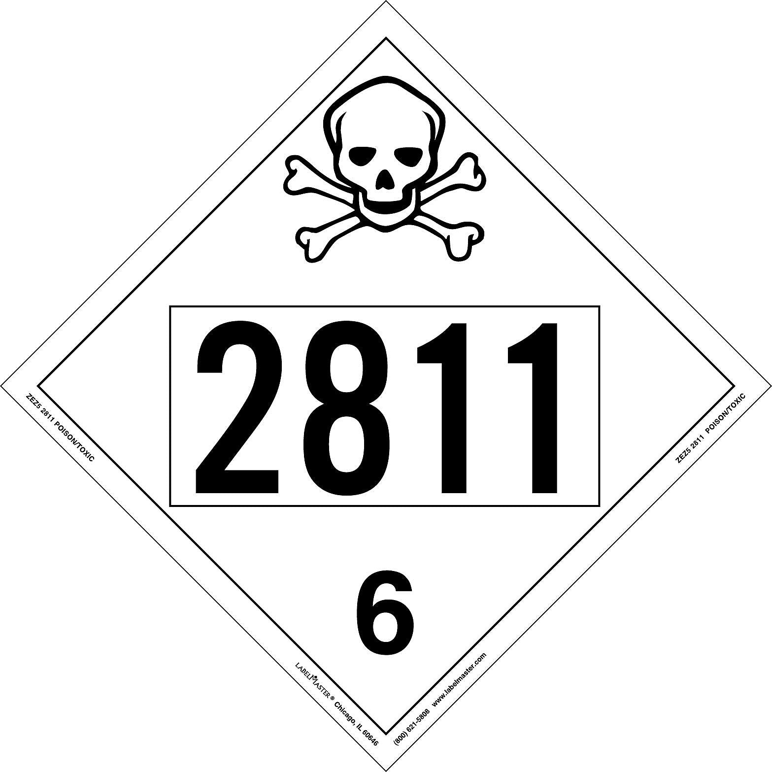 Labelmaster® Toxic/Poison Placard, UN 2811, E-Z Removable Vinyl, 273mm x 273mm, 25/Pack (ZEZ52811)