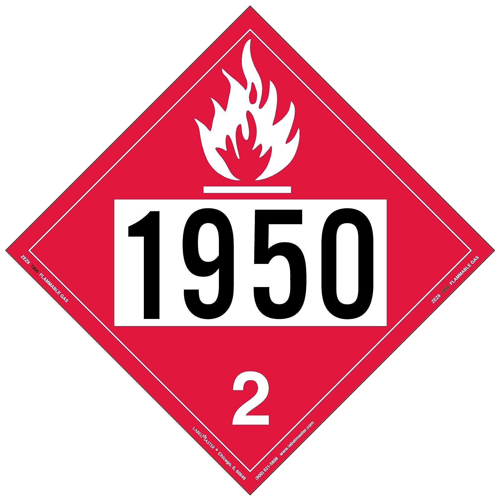 Labelmaster® Flammable Gas Placard, UN 1950, E-Z Removable Vinyl, 273mm x 273mm, 25/Pack (ZEZ81950)