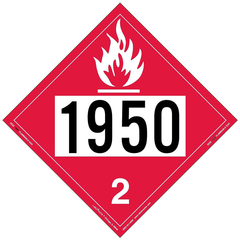 Labelmaster® Flammable Gas Placard, UN 1950, E-Z Removable Vinyl, 273mm x 273mm, 25/Pack (ZEZ81950)