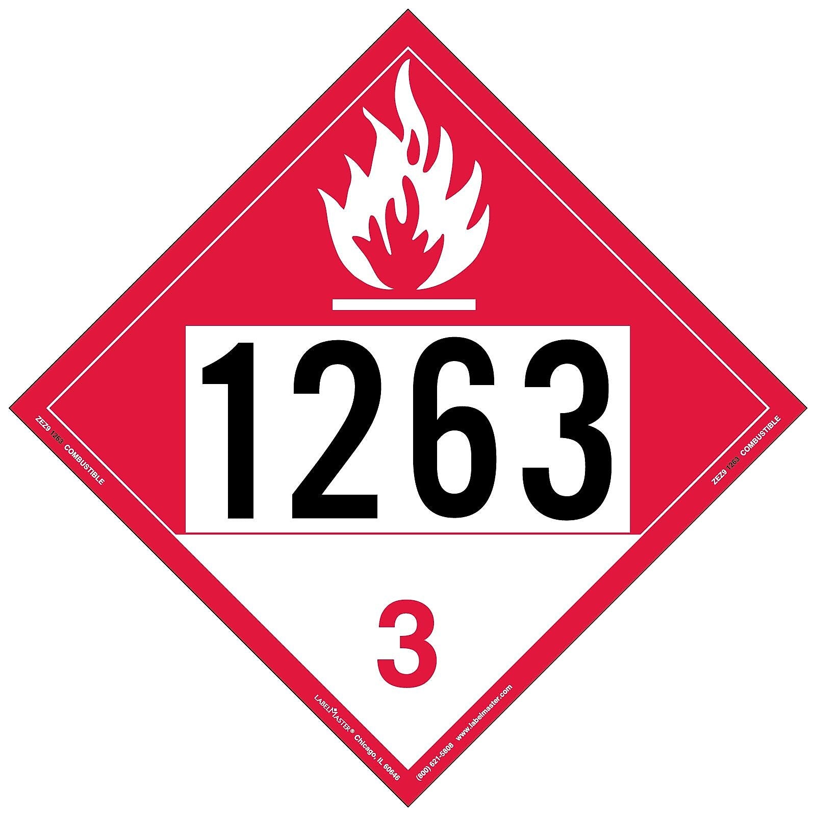 Labelmaster® Combustible Liquid Placard, UN 1263, E-Z Removable Vinyl, 273mm x 273mm, 25/Pack (ZEZ91263)