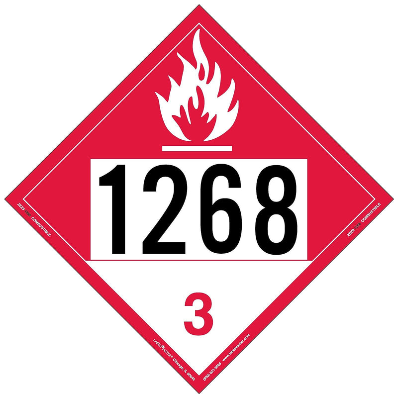 Labelmaster® Combustible Liquid Placard, UN 1268, E-Z Removable Vinyl, 273mm x 273mm, 25/Pack (ZEZ91268)