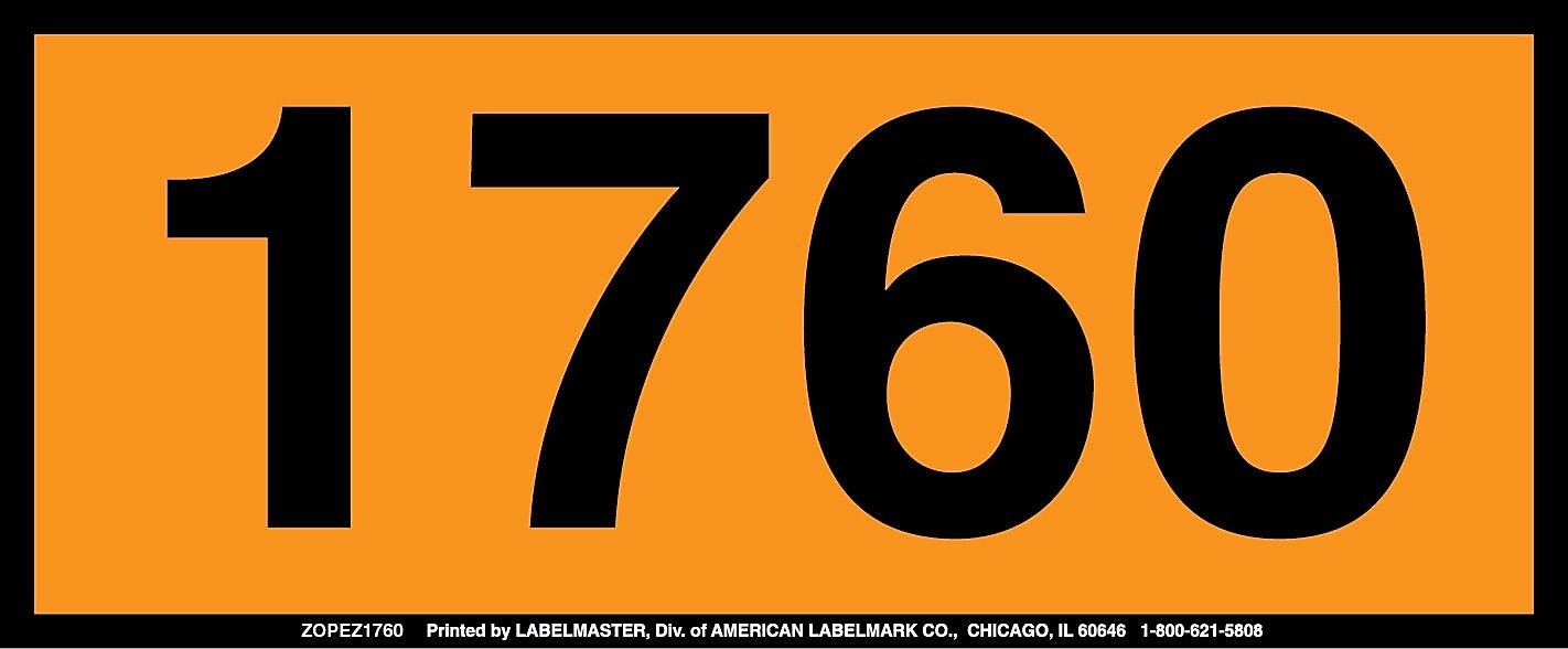Labelmaster® UN1760 Orange Panel, E-Z Removable Vinyl, 160mm x 400mm, 25/Pack (ZOPEZ1760)