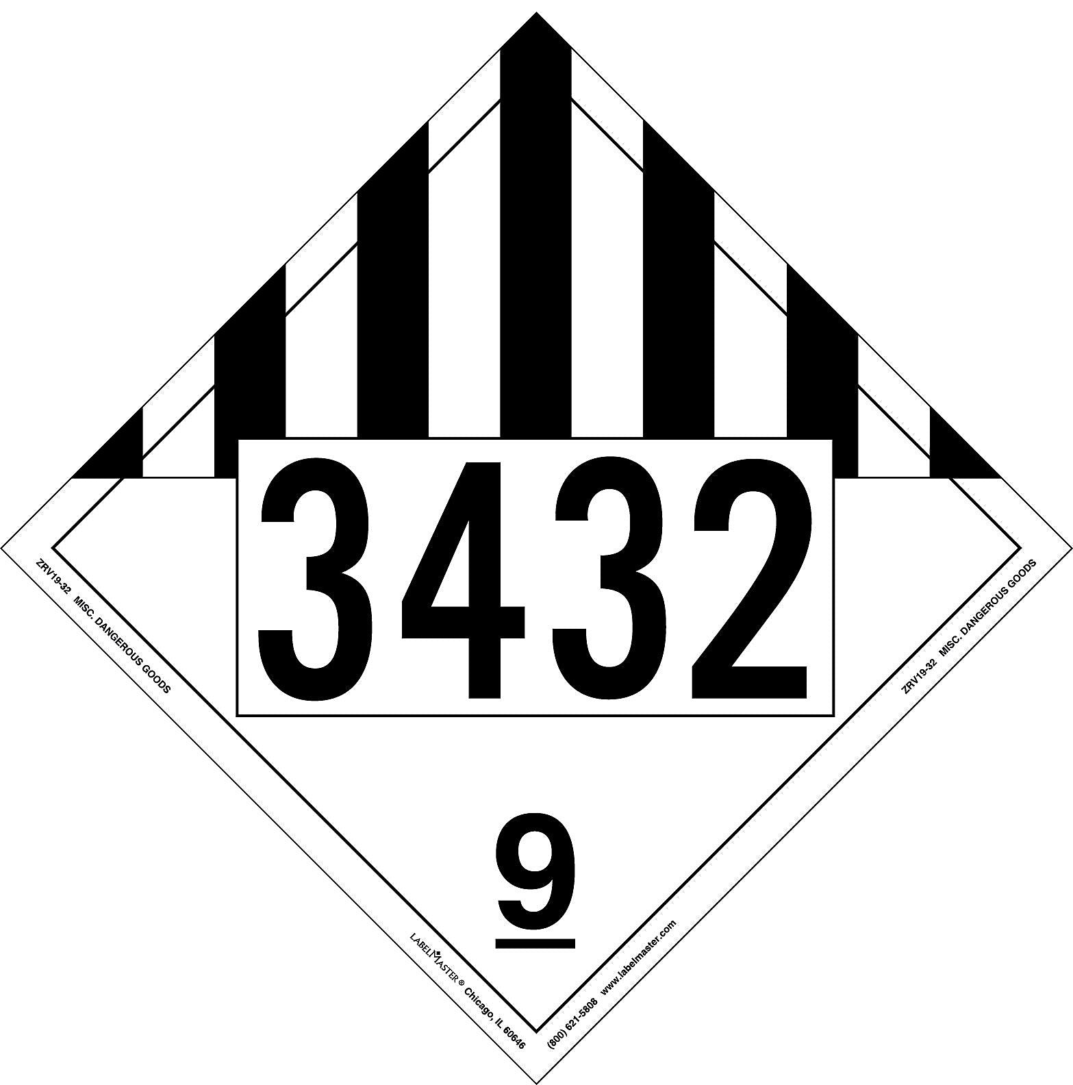 Labelmaster® Miscellaneous Dangerous Goods Placard, UN 3432, Rigid Vinyl, 10.75" x 10.75", 25/Pack (ZRV19-32)