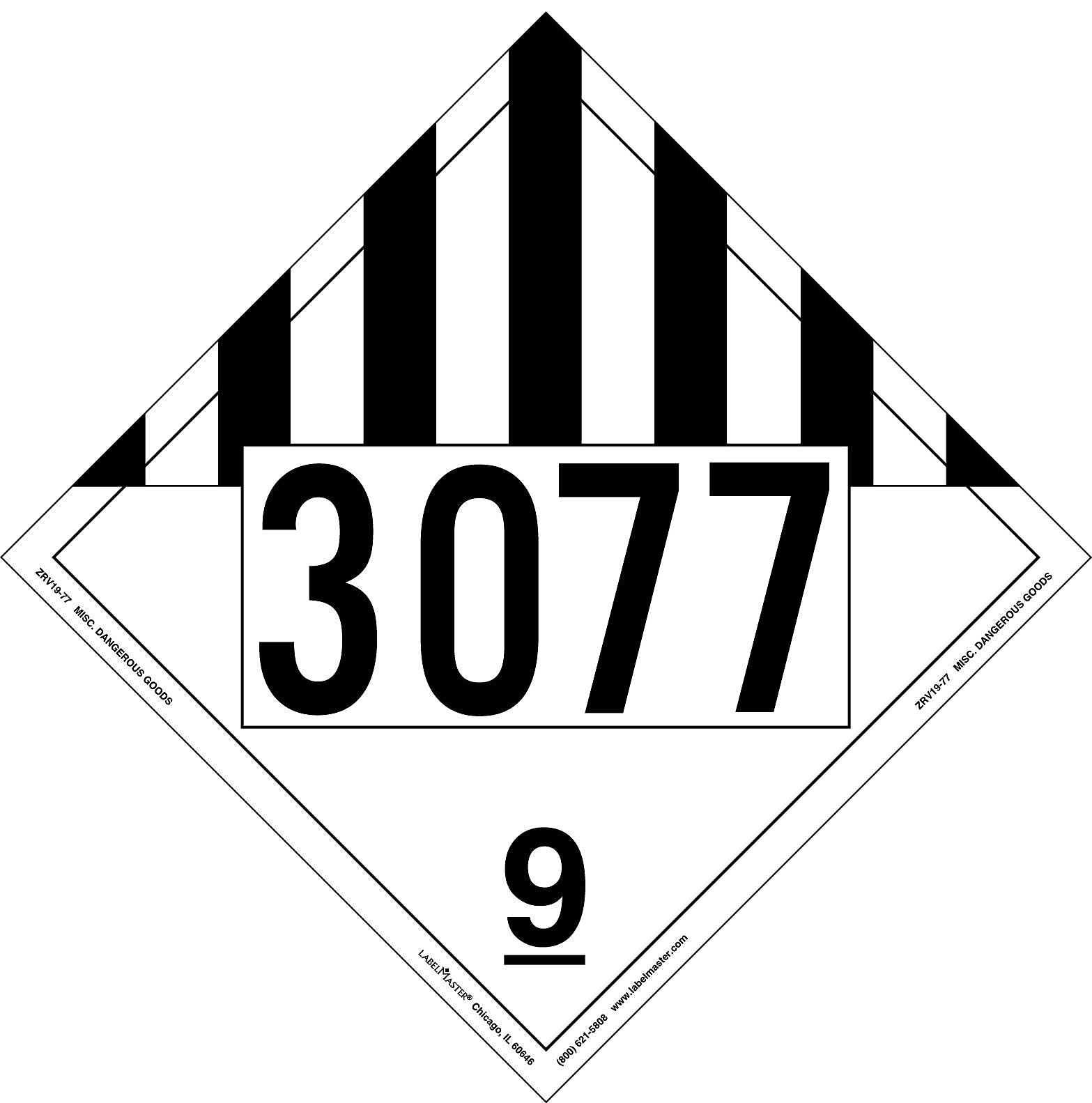 Labelmaster® Miscellaneous Dangerous Goods Placard, UN 3077, Rigid Vinyl, 10.75" x 10.75", 25/Pack (ZRV19-77)
