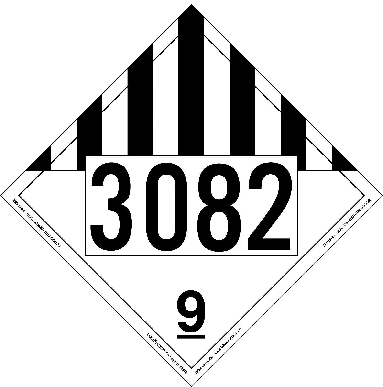Labelmaster® Miscellaneous Dangerous Goods Placard, UN 3082, Rigid Vinyl, 10.75" x 10.75", 25/Pack (ZRV19-82)