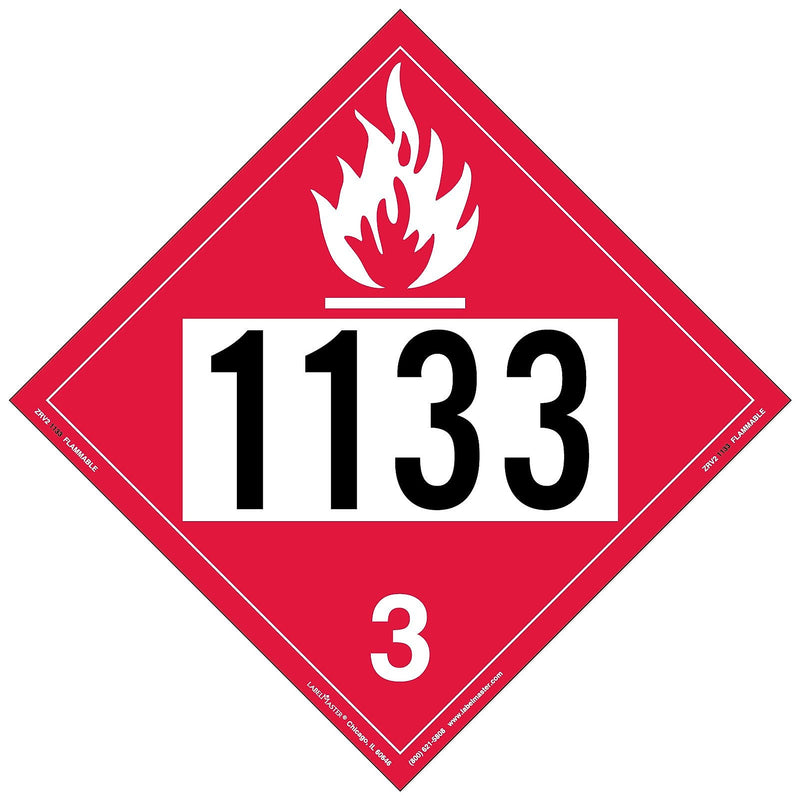 Labelmaster® Flammable Liquid Placard, UN 1133, Rigid Vinyl, 10.75" x 10.75", 25/Pack (ZRV21133)