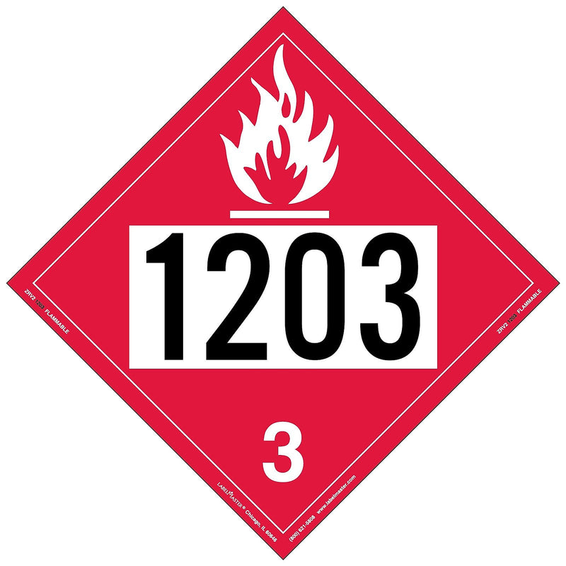Labelmaster® Flammable Liquid Placard, UN 1203, Rigid Vinyl, 10.75" x 10.75", 25/Pack (ZRV21203)