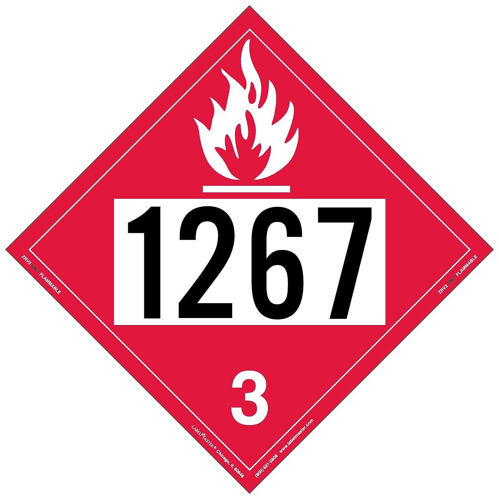 Labelmaster® UN1267 Flammable Liquid Placard, Rigid Vinyl, 10.75" x 10.75", 25/Pack (ZRV21267)