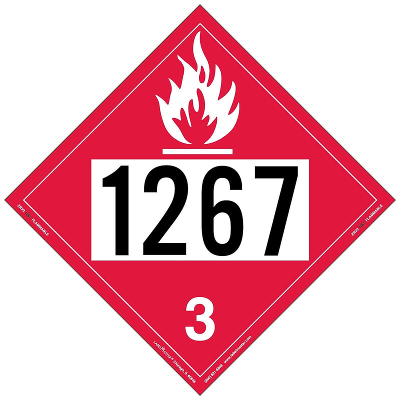 Labelmaster® UN1267 Flammable Liquid Placard, Rigid Vinyl, 10.75" x 10.75", 25/Pack (ZRV21267)