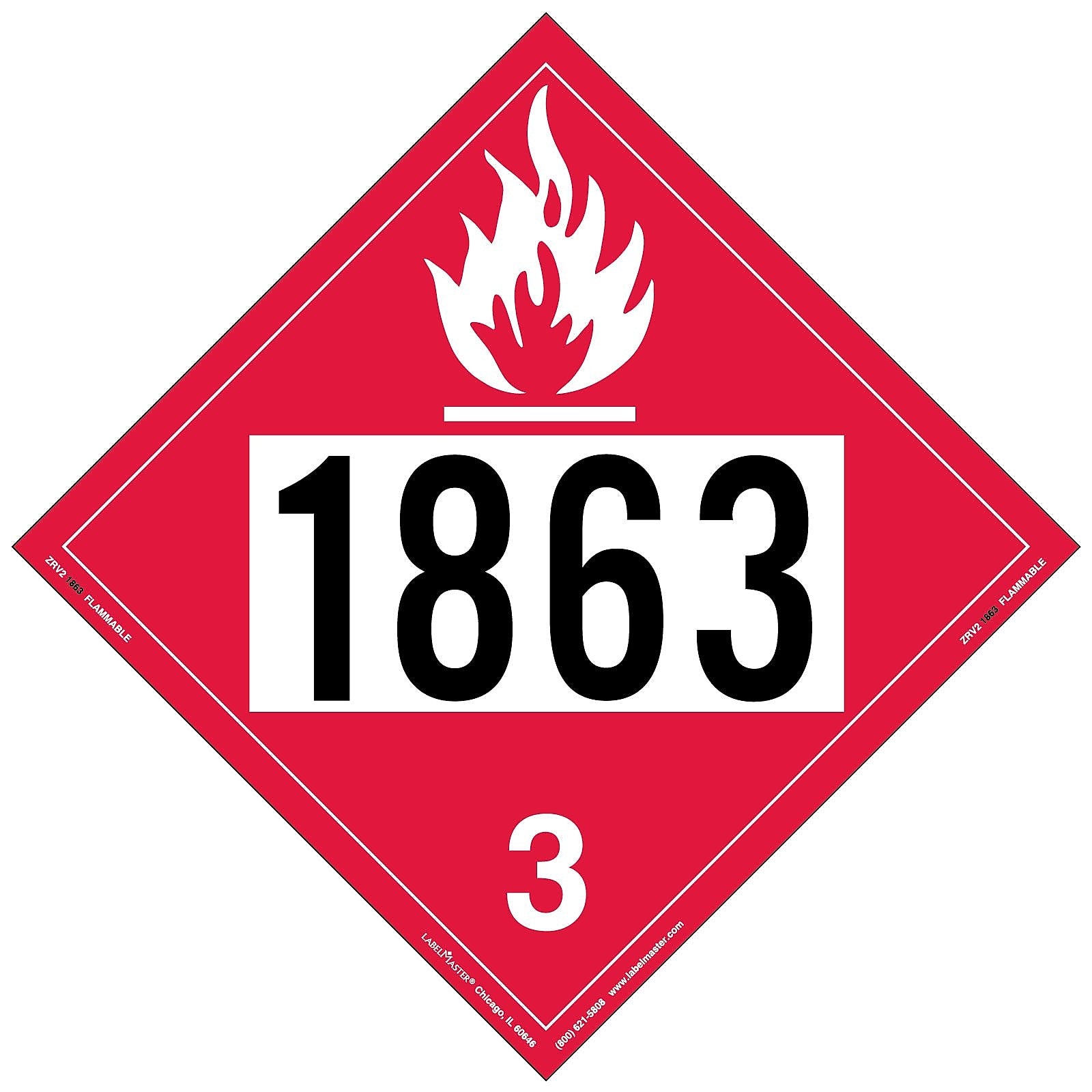 Labelmaster® Flammable Liquid Placard, UN 1863, Rigid Vinyl, 10.75" x 10.75", 25/Pack (ZRV21863)