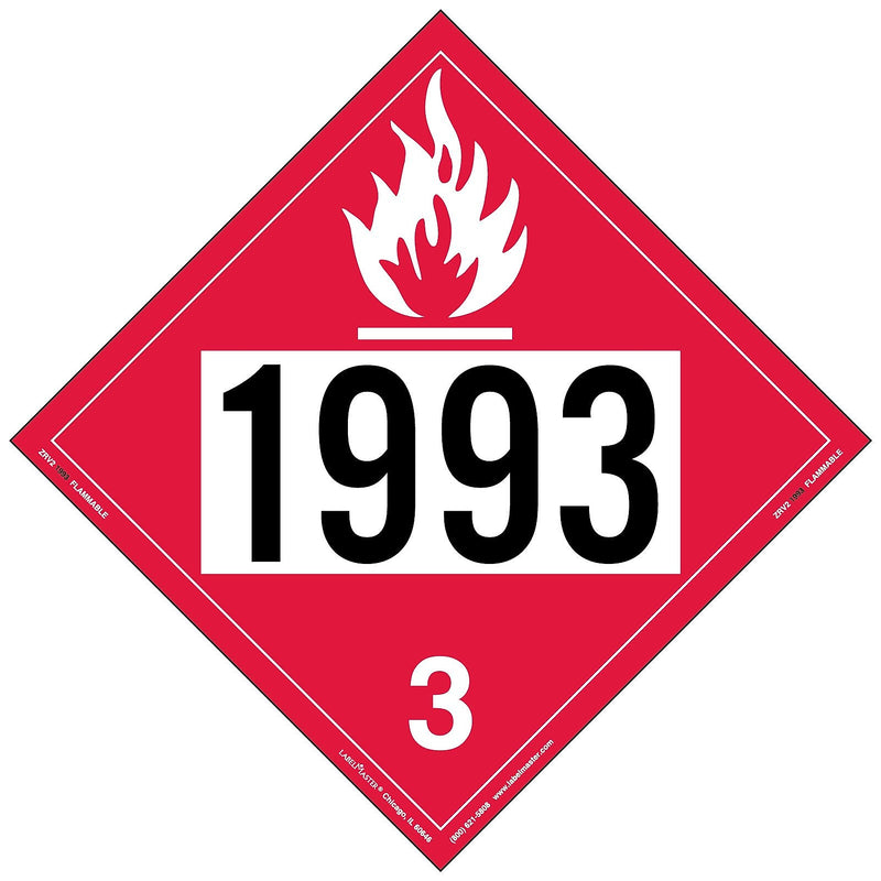 Labelmaster® Flammable Liquid Placard, UN 1993, Rigid Vinyl, 10.75" x 10.75", 25/Pack (ZRV21993)