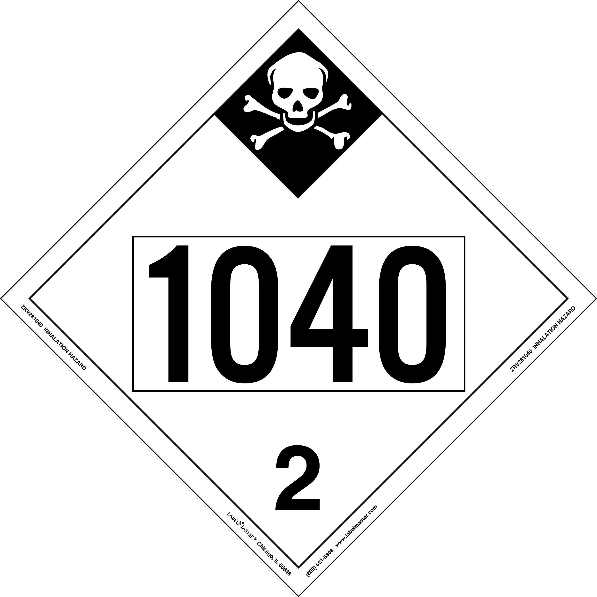 Labelmaster® UN 1040 Inhalation Hazard Placard, Rigid Vinyl, 10.75" x 10.75", 25/Pack (ZRV281040)