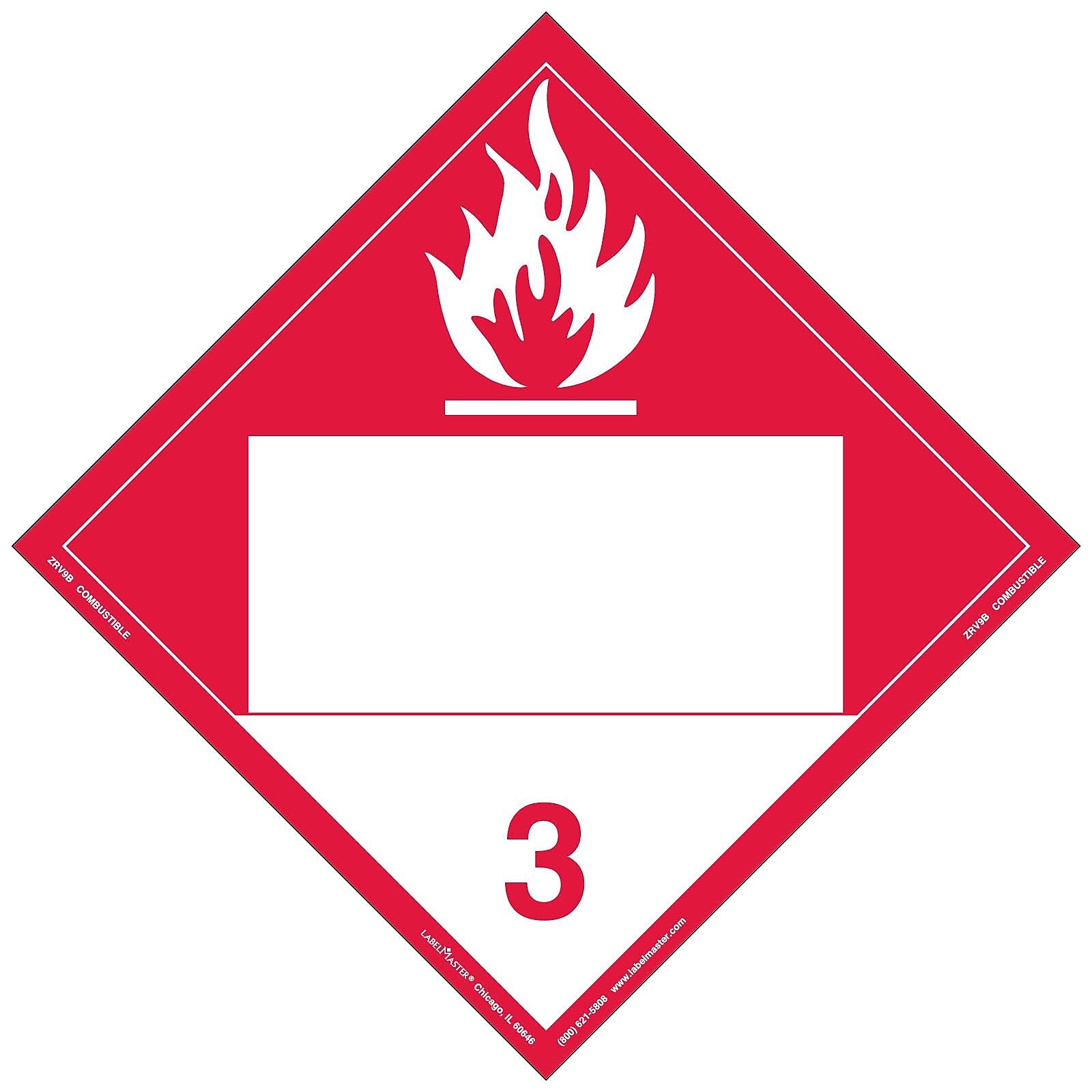 Labelmaster® Combustible Liquid Placard, Blank, Rigid Vinyl, 10.75" x 10.75", 25/Pack (ZRV9B)