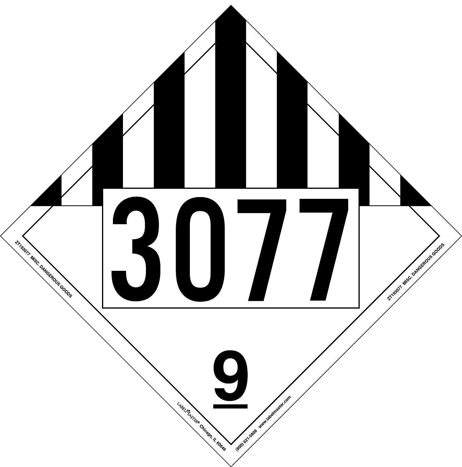 Labelmaster® Miscellaneous Dangerous Goods Placard, UN 3077, Tag Board, 10.75" x 10.75", 25/Pack (ZT193077)