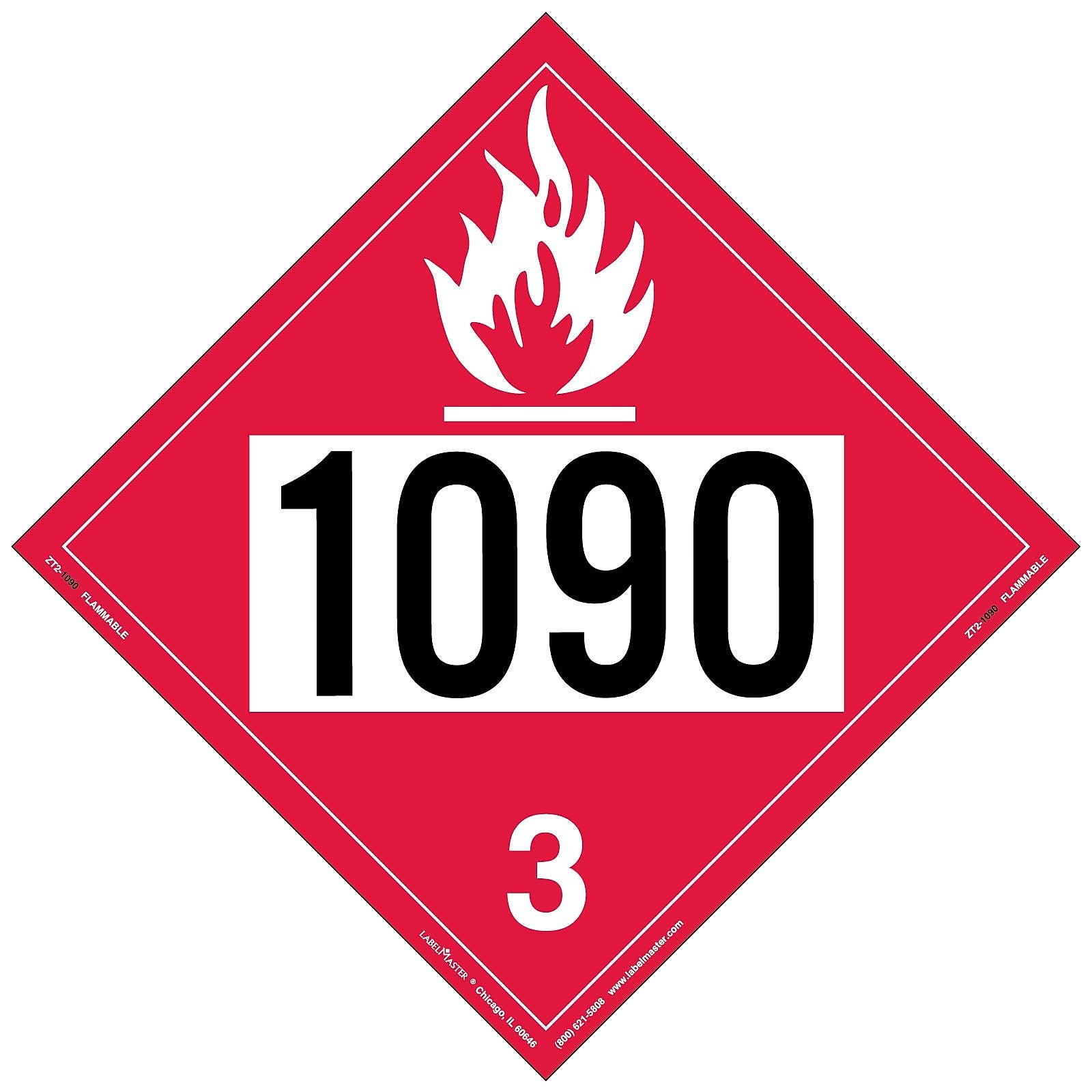 Labelmaster® Flammable Liquid Placard, UN 1090, Tag Board, 10.75" x 10.75", 25/Pack (ZT2-1090)