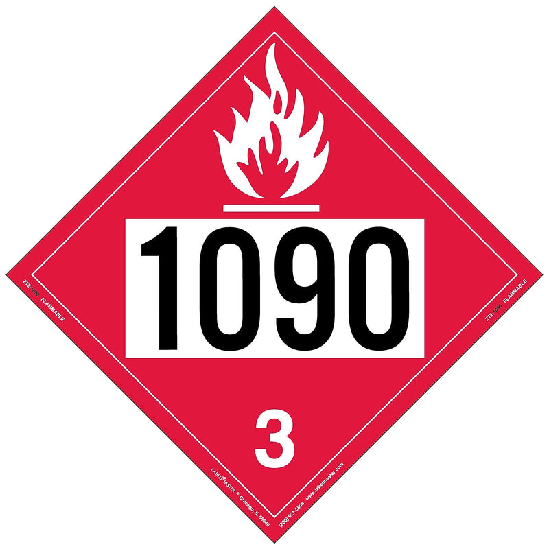 Labelmaster® Flammable Liquid Placard, UN 1090, Tag Board, 10.75" x 10.75", 25/Pack (ZT2-1090)