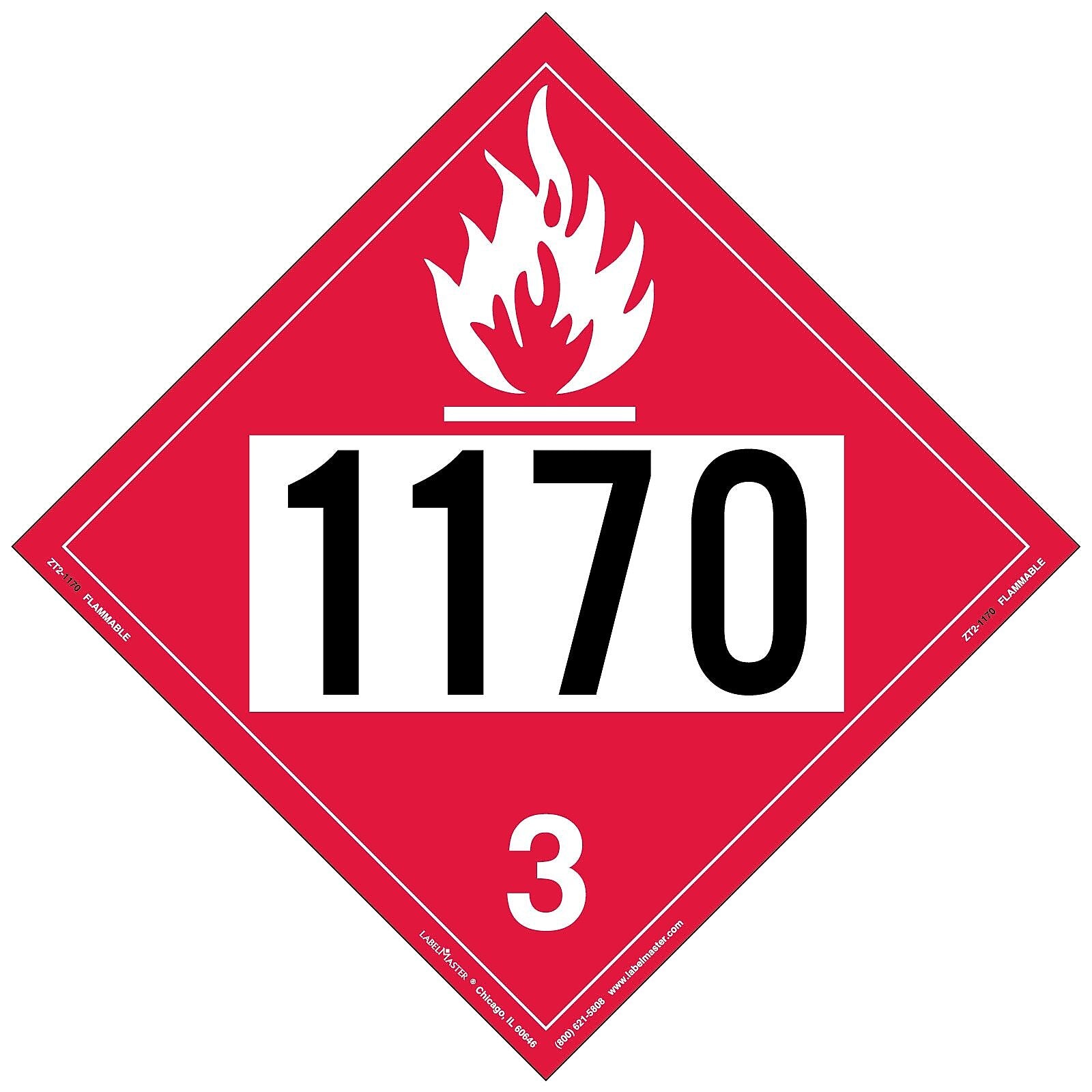 Labelmaster® Flammable Liquid Placard, UN 1170, Tag Board, 10.75" x 10.75", 25/Pack (ZT2-1170)