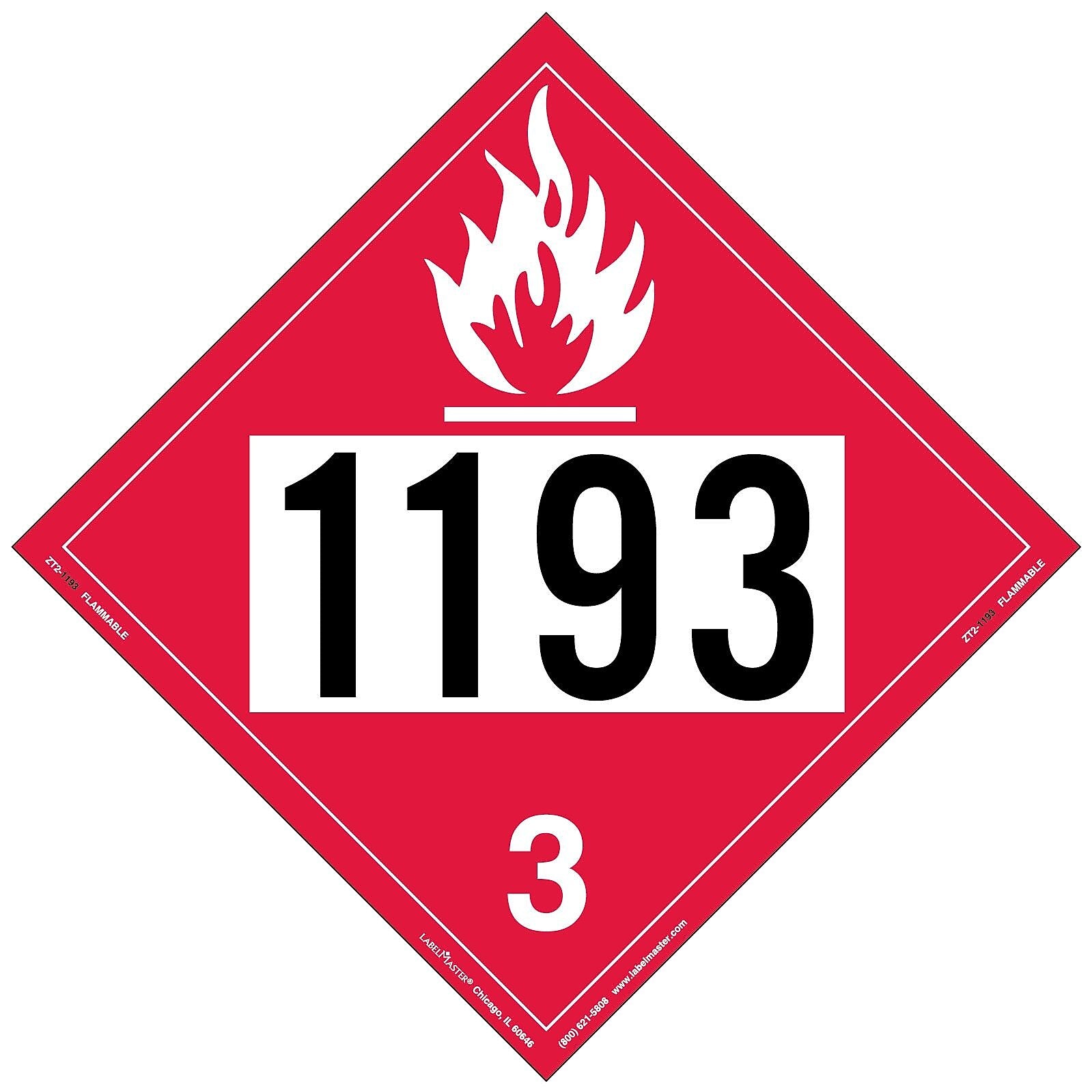 Labelmaster® Flammable Liquid Placard, UN 1193, Tag Board, 10.75" x 10.75", 25/Pack (ZT2-1193)