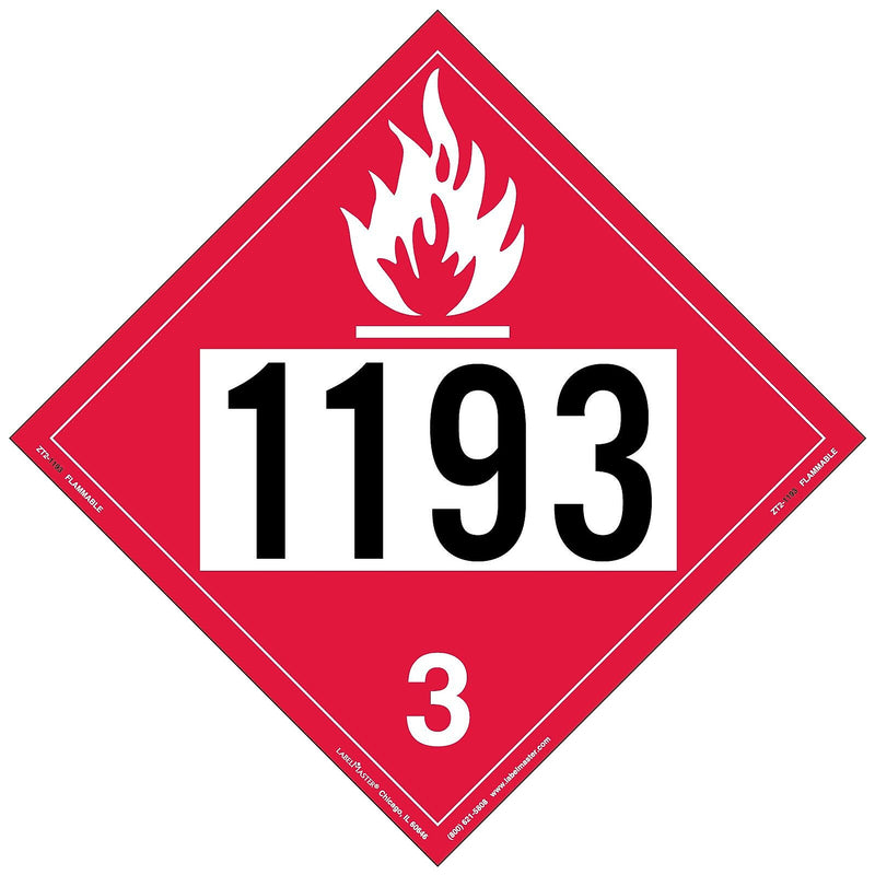 Labelmaster® Flammable Liquid Placard, UN 1193, Tag Board, 10.75" x 10.75", 25/Pack (ZT2-1193)