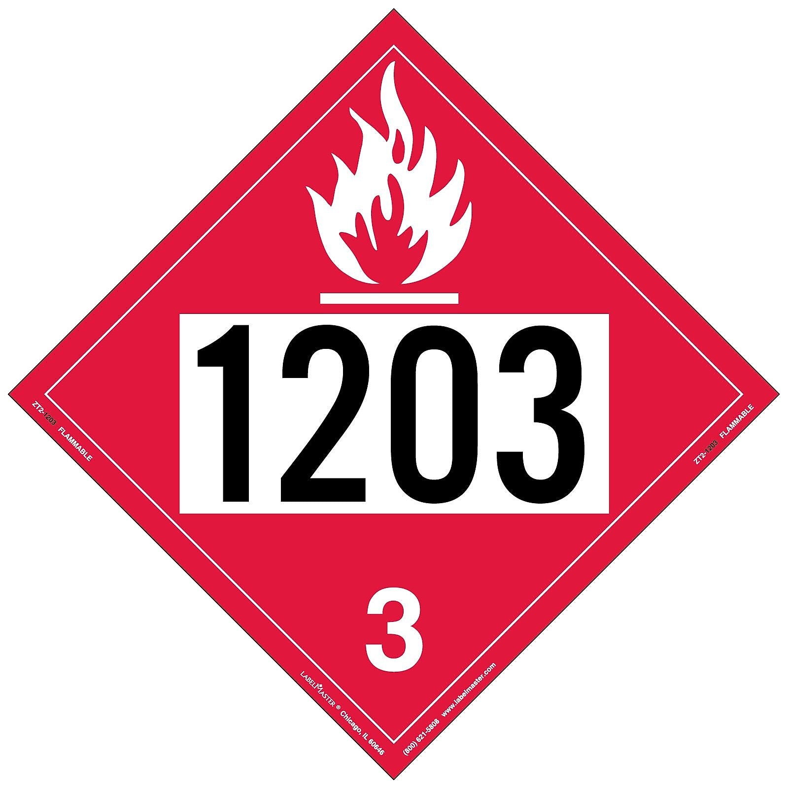 Labelmaster® Flammable Liquid Placard, UN 1203, Tag Board, 10.75" x 10.75", 25/Pack (ZT2-1203)