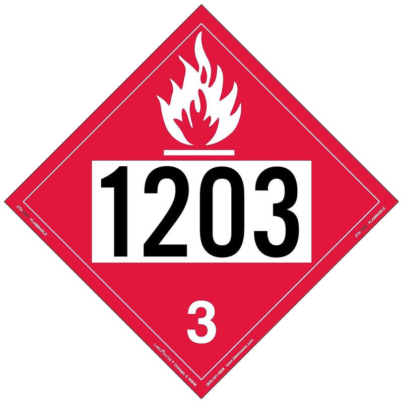 Labelmaster® Flammable Liquid Placard, UN 1203, Tag Board, 10.75" x 10.75", 25/Pack (ZT2-1203)