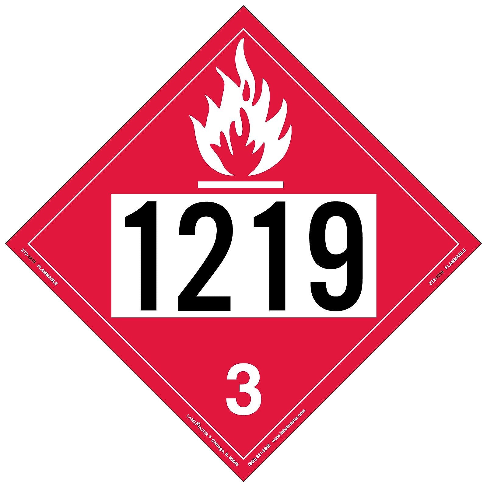Labelmaster® Flammable Liquid Placard, UN 1219, Tag Board, 10.75" x 10.75", 25/Pack (ZT2-1219)