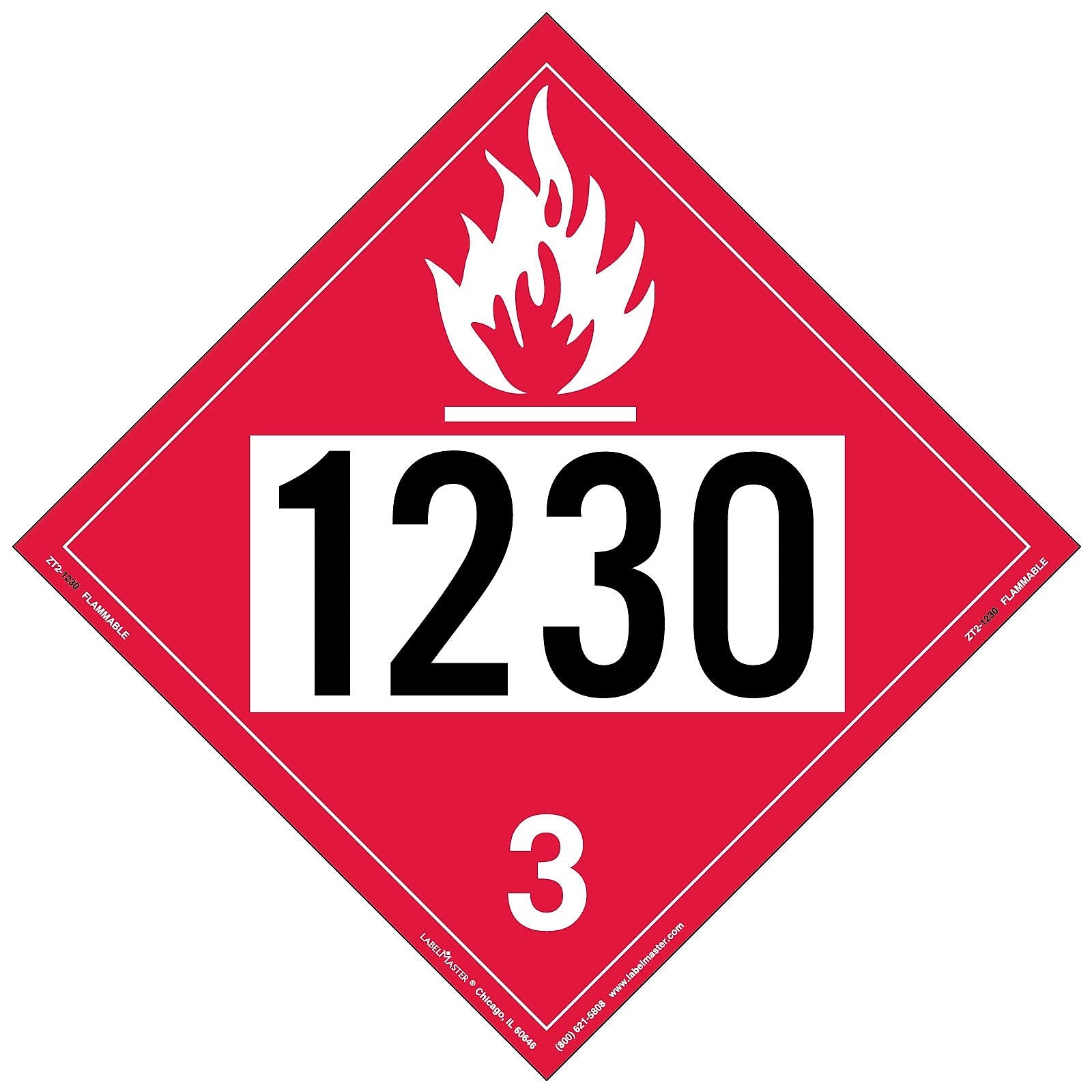 Labelmaster® Flammable Liquid Placard, UN 1230, Tag Board, 10.75" x 10.75", 25/Pack (ZT2-1230)
