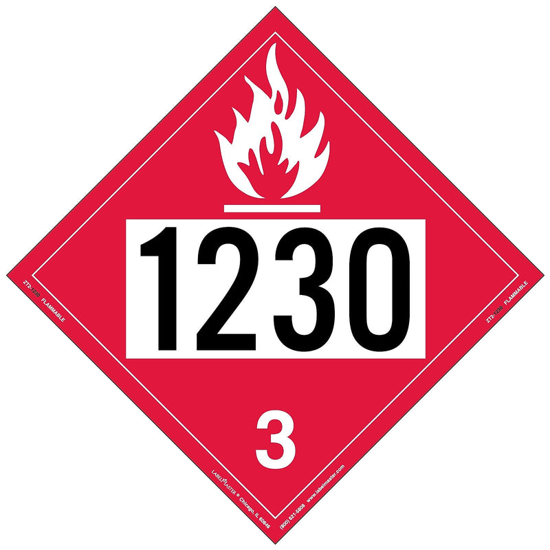 Labelmaster® Flammable Liquid Placard, UN 1230, Tag Board, 10.75" x 10.75", 25/Pack (ZT2-1230)