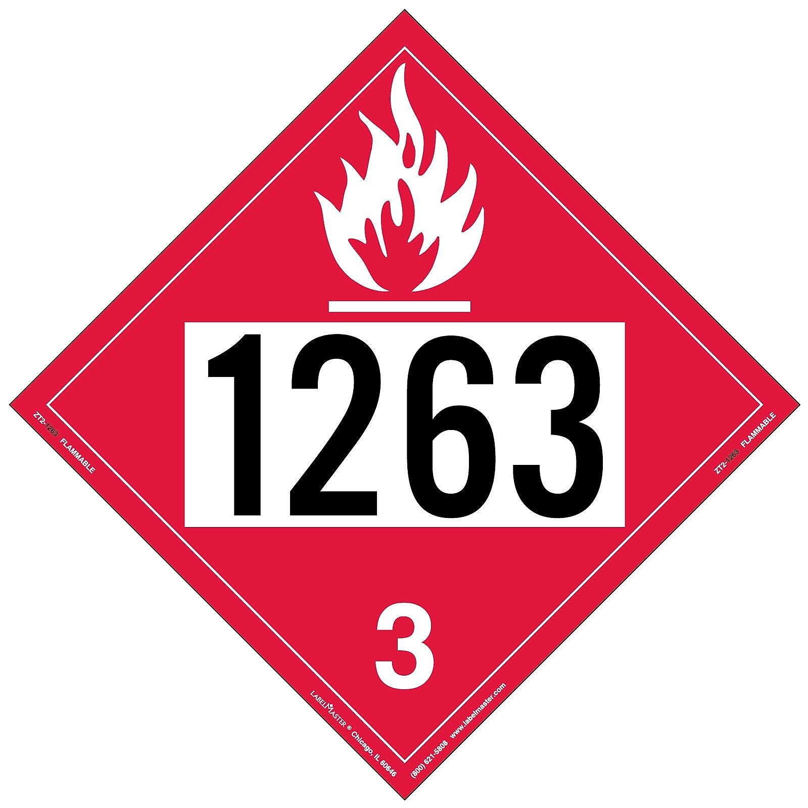 Labelmaster® Flammable Liquid Placard, UN 1263, Tag Board, 10.75" x 10.75", 25/Pack (ZT2-1263)