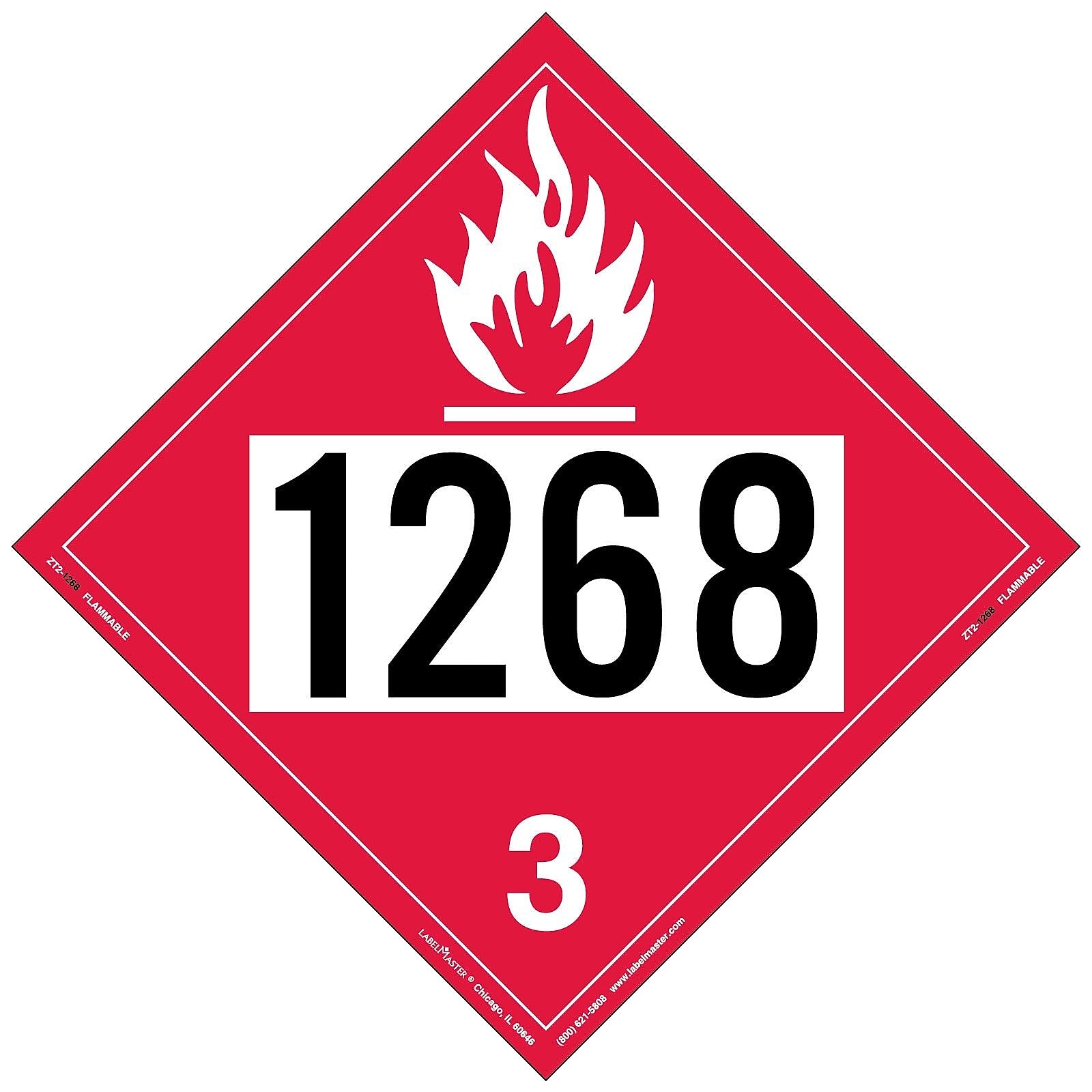 Labelmaster® Flammable Liquid Placard, UN 1268, Tag Board, 10.75" x 10.75", 25/Pack (ZT2-1268)