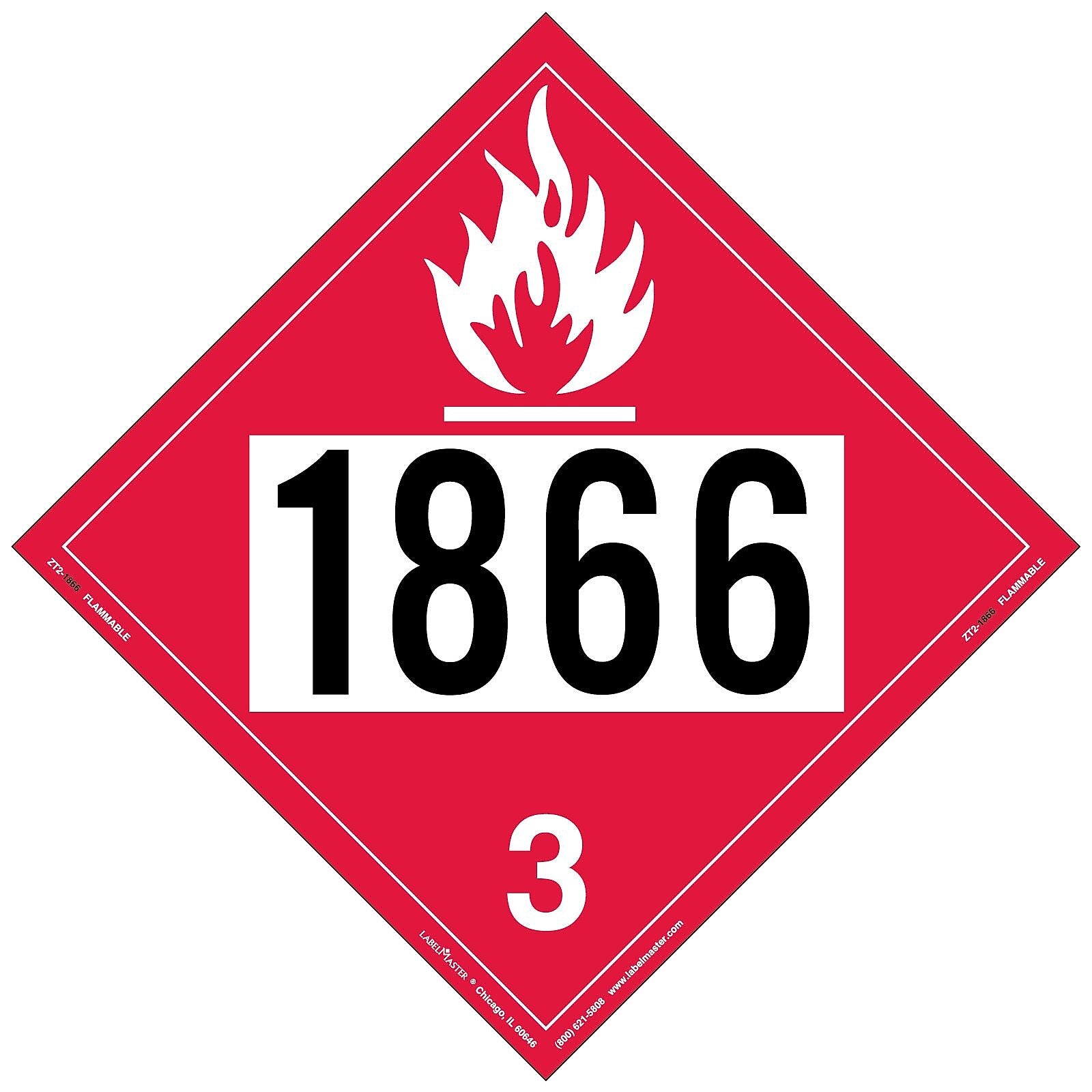 Labelmaster® Flammable Liquid Placard, UN 1866, Tag Board, 10.75" x 10.75", 25/Pack (ZT2-1866)
