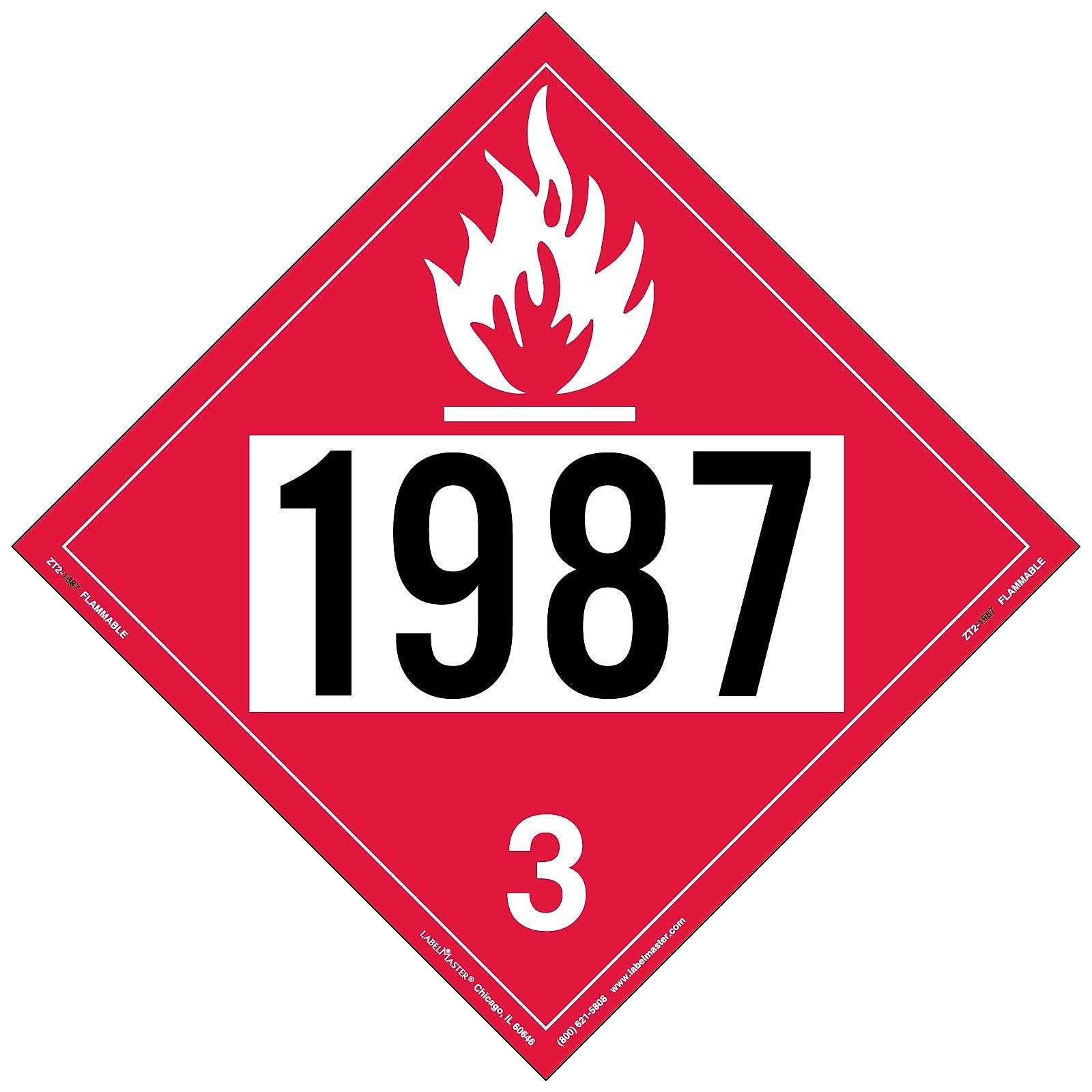 Labelmaster® Flammable Liquid Placard, UN 1987, Tag Board, 10.75" x 10.75", 25/Pack (ZT2-1987)