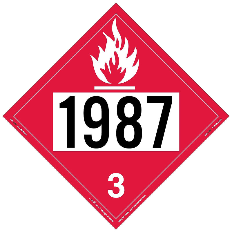 Labelmaster® Flammable Liquid Placard, UN 1987, Tag Board, 10.75" x 10.75", 25/Pack (ZT2-1987)