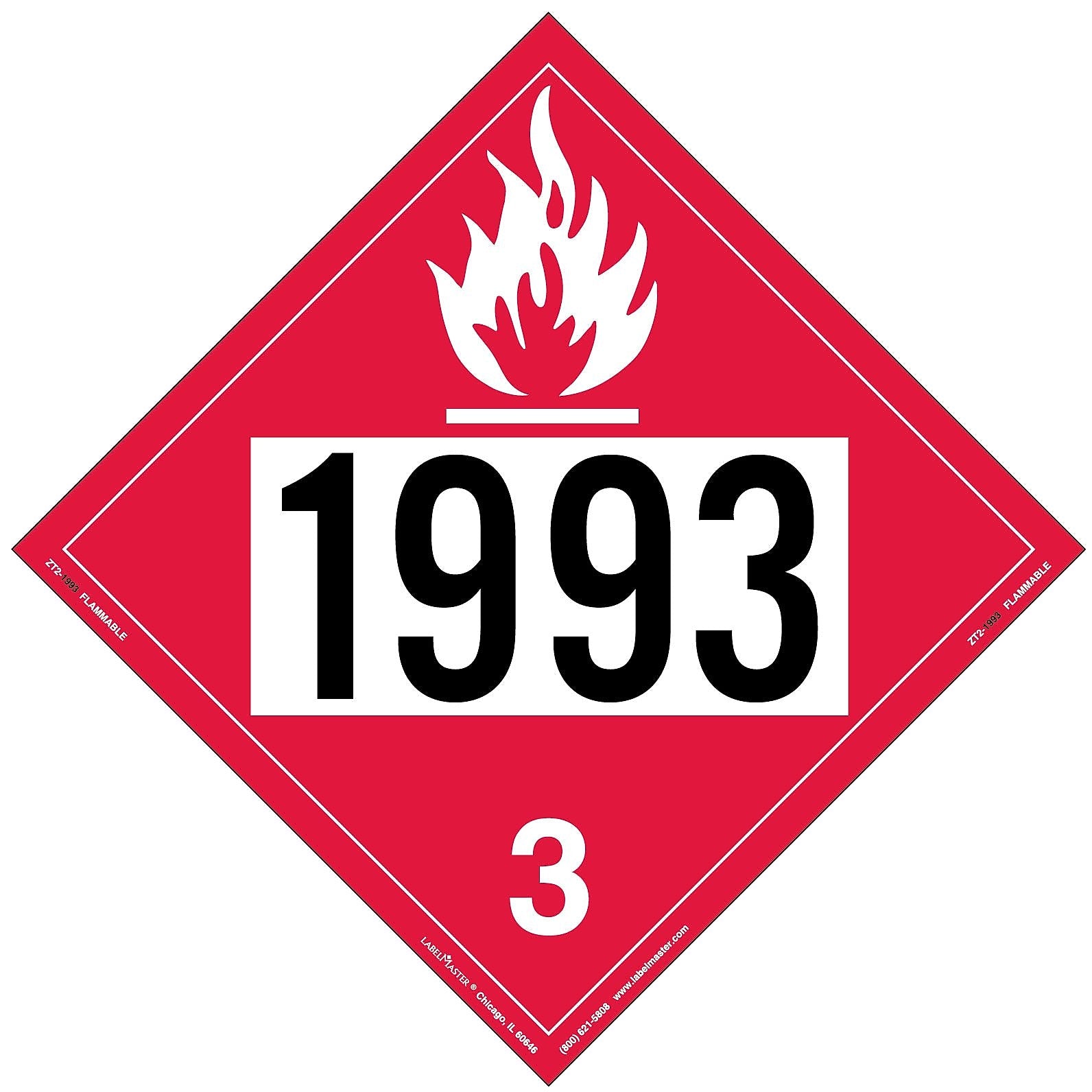 Labelmaster® Flammable Liquid Placard, UN 1993, Tag Board, 10.75" x 10.75", 25/Pack (ZT2-1993)