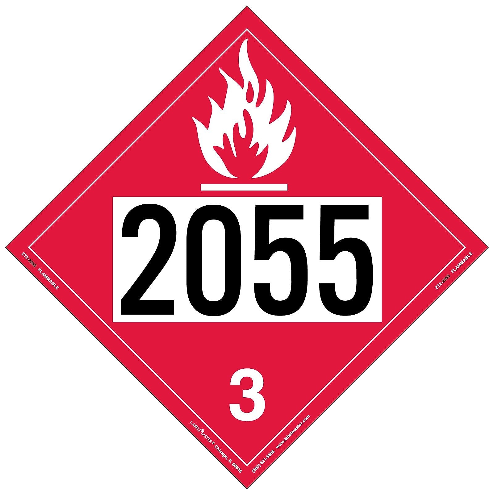 Labelmaster® Flammable Liquid Placard, UN 2055, Tag Board, 10.75" x 10.75", 25/Pack (ZT2-2055)