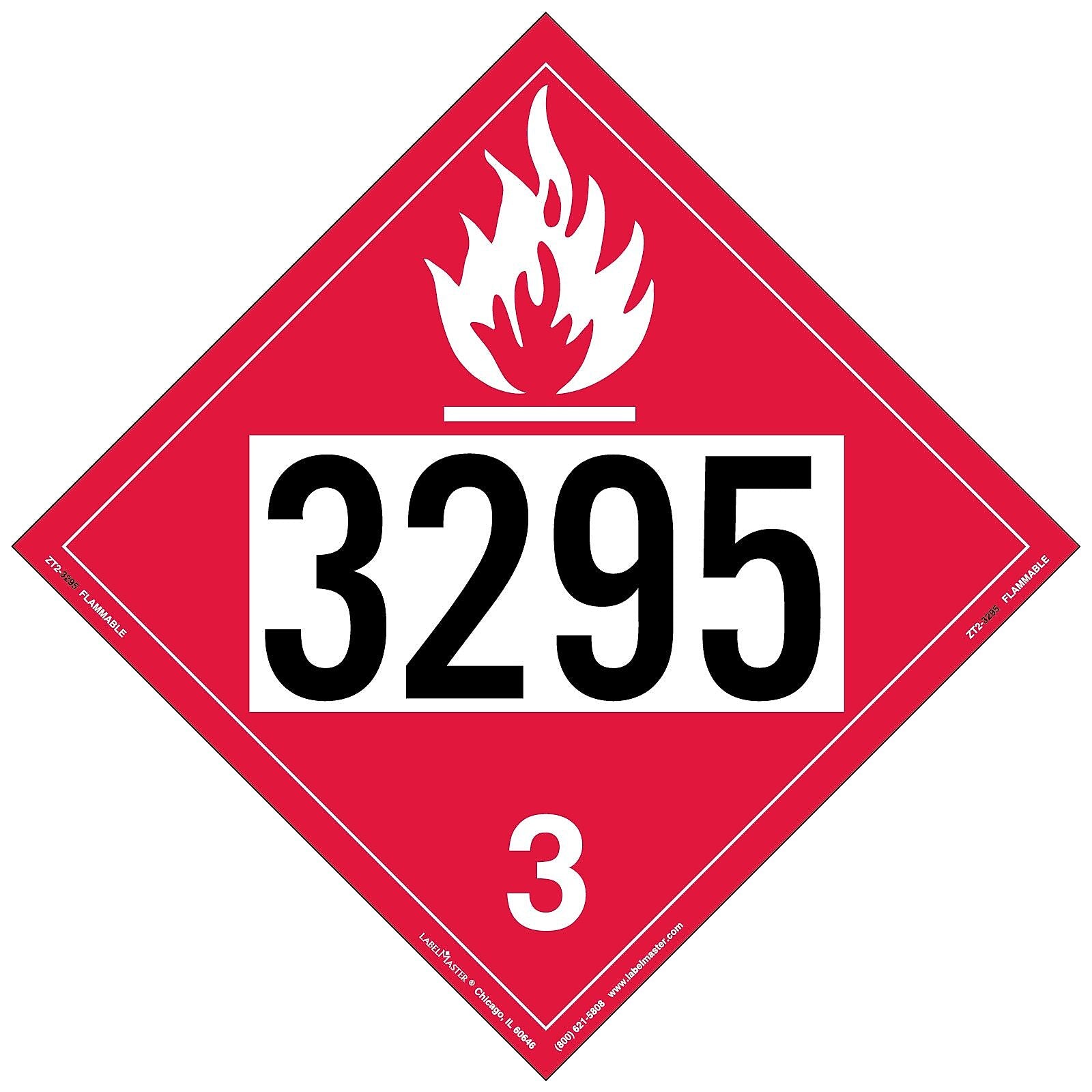Labelmaster® Flammable Liquid Placard, UN 3295, Tag Board, 10.75" x 10.75", 25/Pack (ZT2-3295)