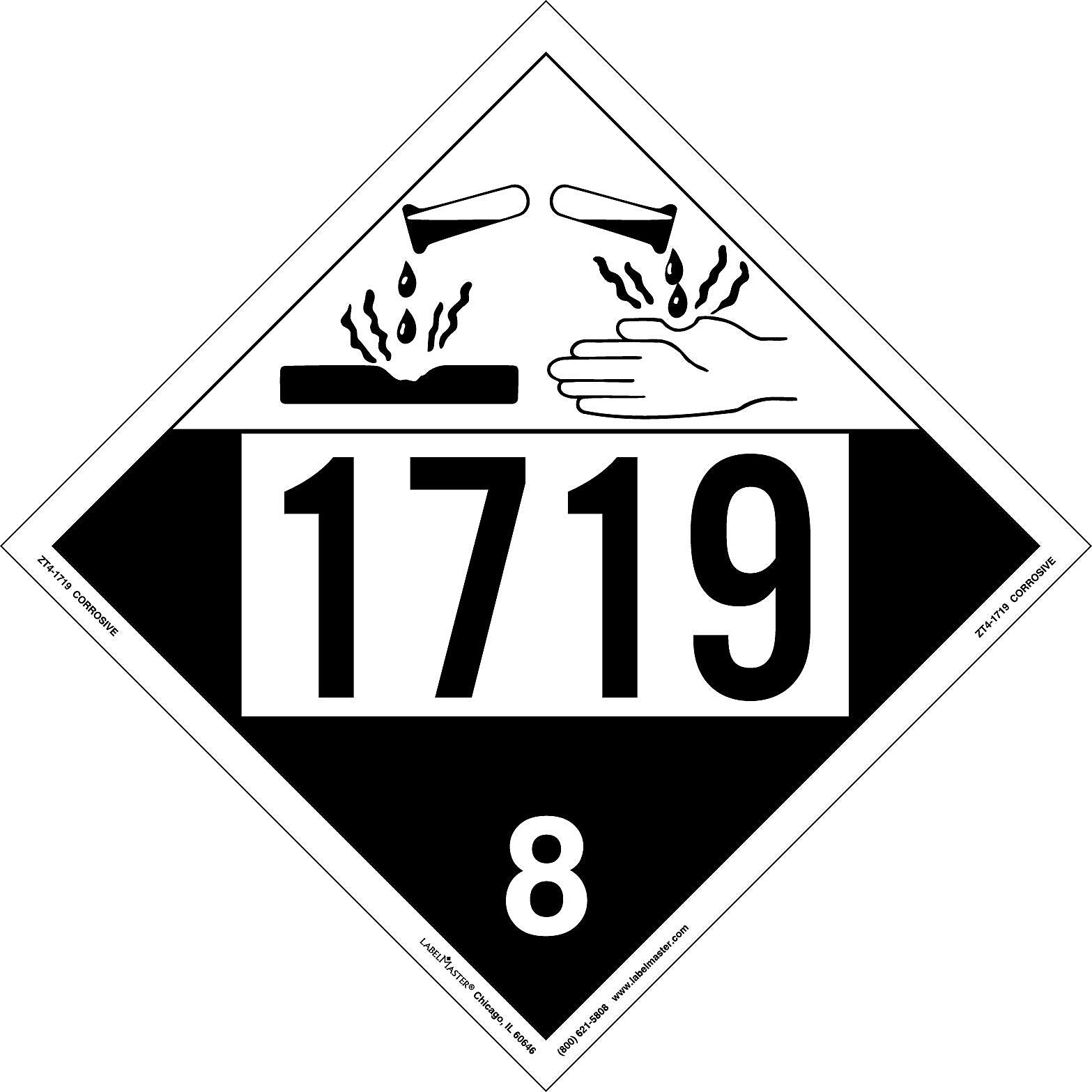 Labelmaster® Corrosive Placard, UN 1719, Tag Board, 10.75" x 10.75", 25/Pack (ZT4-1719)