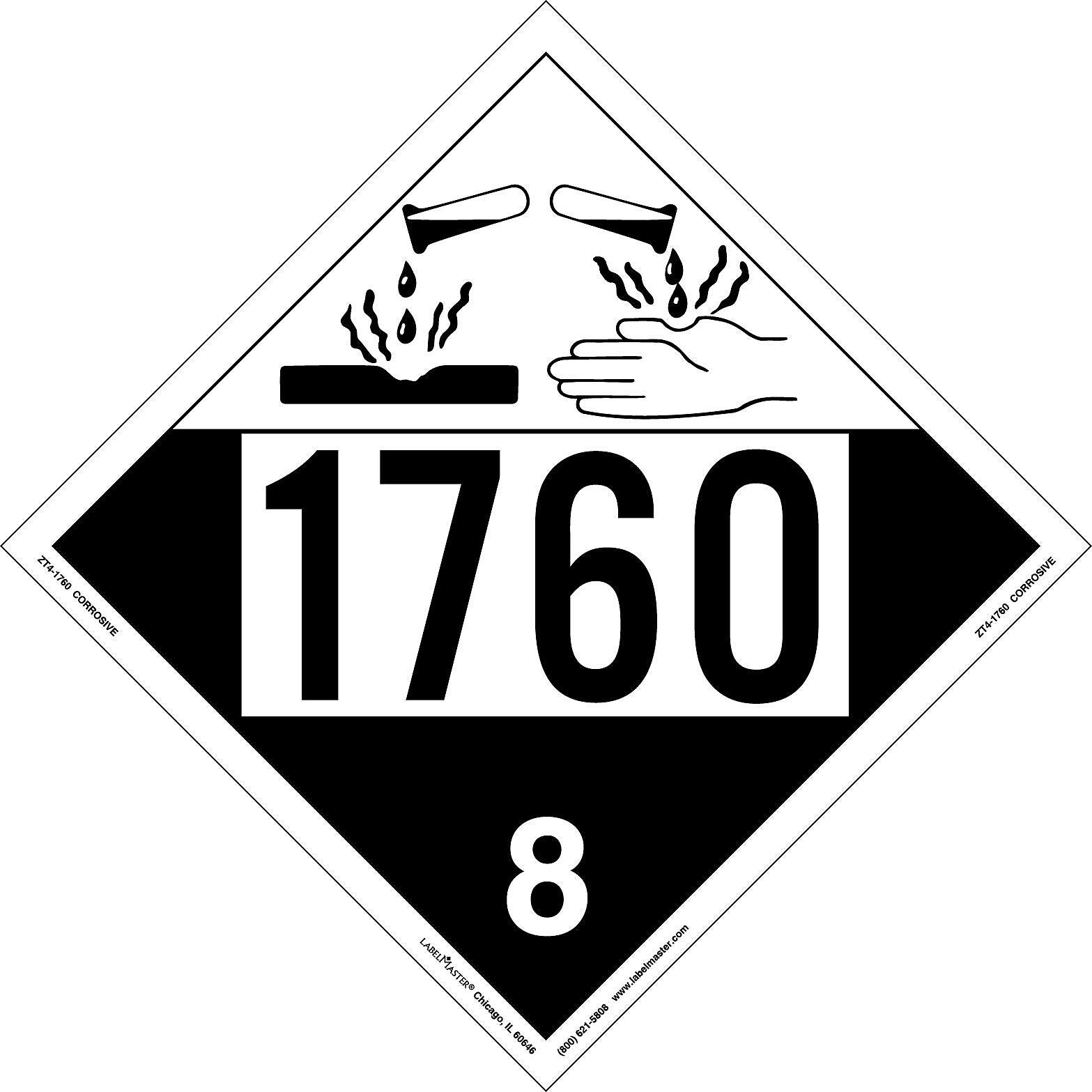 Labelmaster® Corrosive Placard, UN 1760, Tag Board, 10.75" x 10.75", 25/Pack (ZT4-1760)