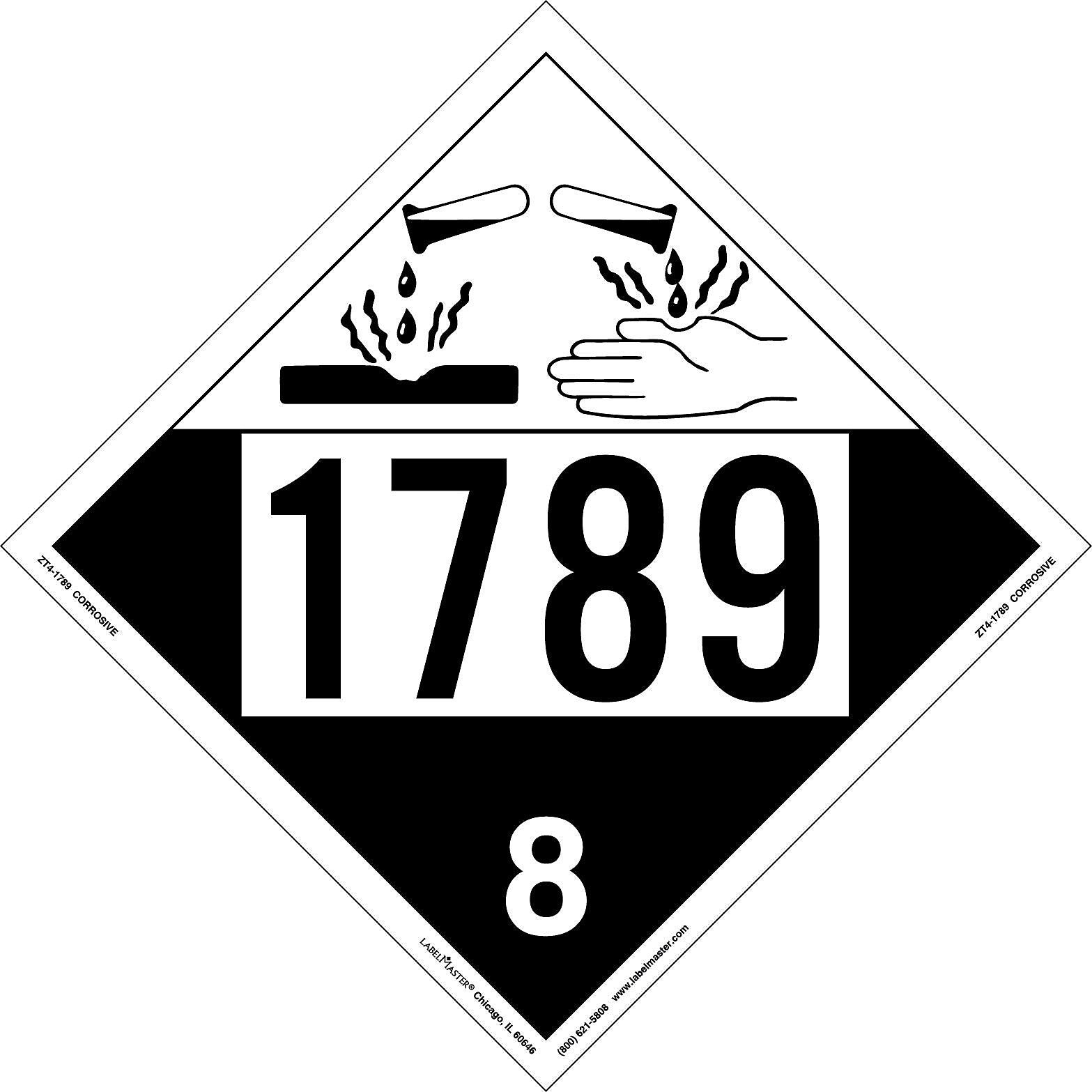 Labelmaster® Corrosive Placard, UN 1789, Tag Board, 10.75" x 10.75", 25/Pack (ZT4-1789)
