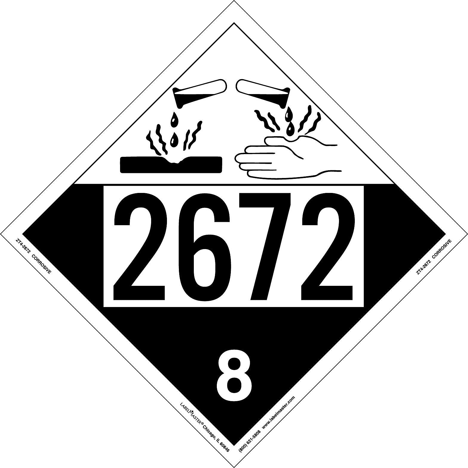 Labelmaster® Corrosive Placard, UN 2672, Tag Board, 10.75" x 10.75", 25/Pack (ZT4-2672)