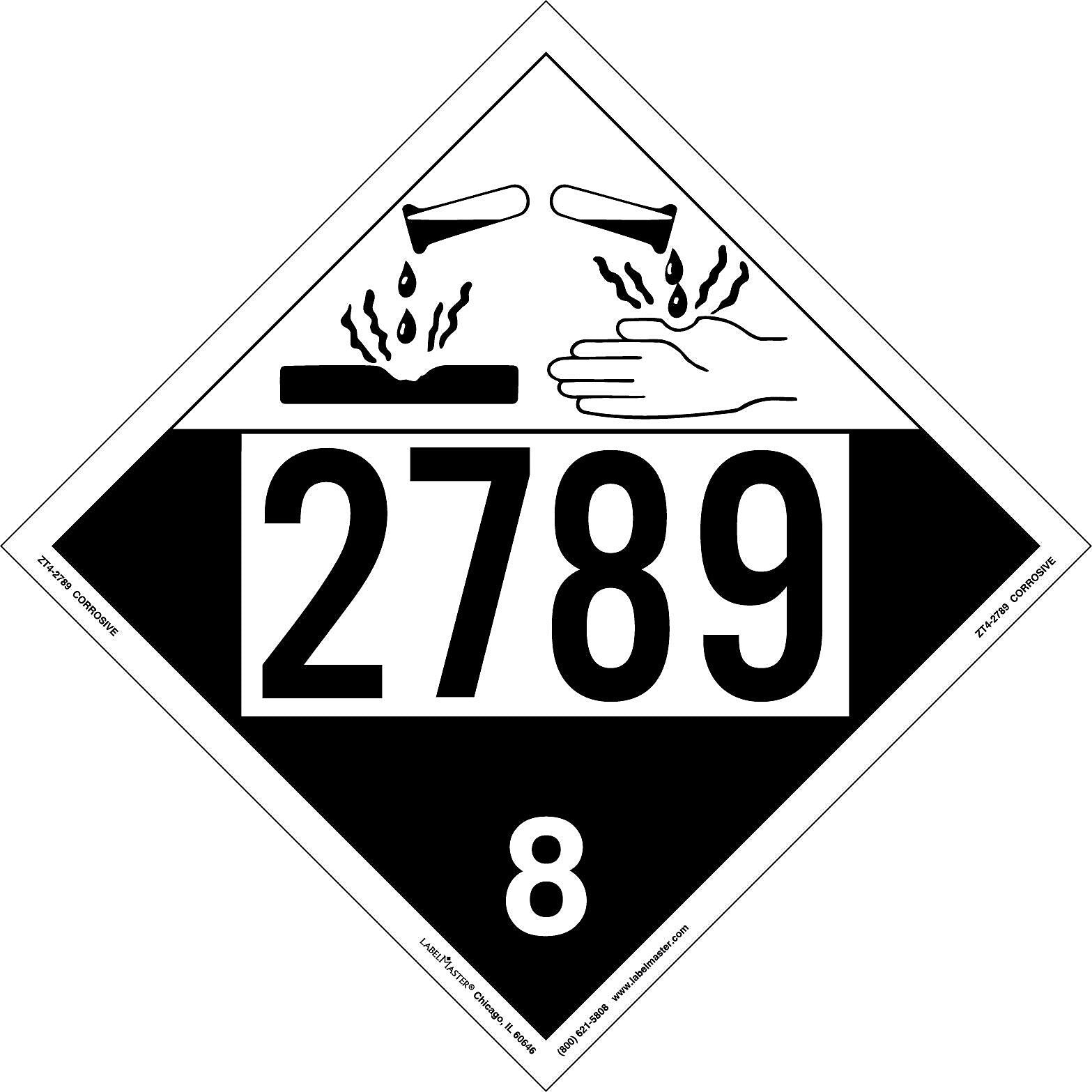 Labelmaster® Corrosive Placard, UN 2789, Tag Board, 10.75" x 10.75", 25/Pack (ZT4-2789)