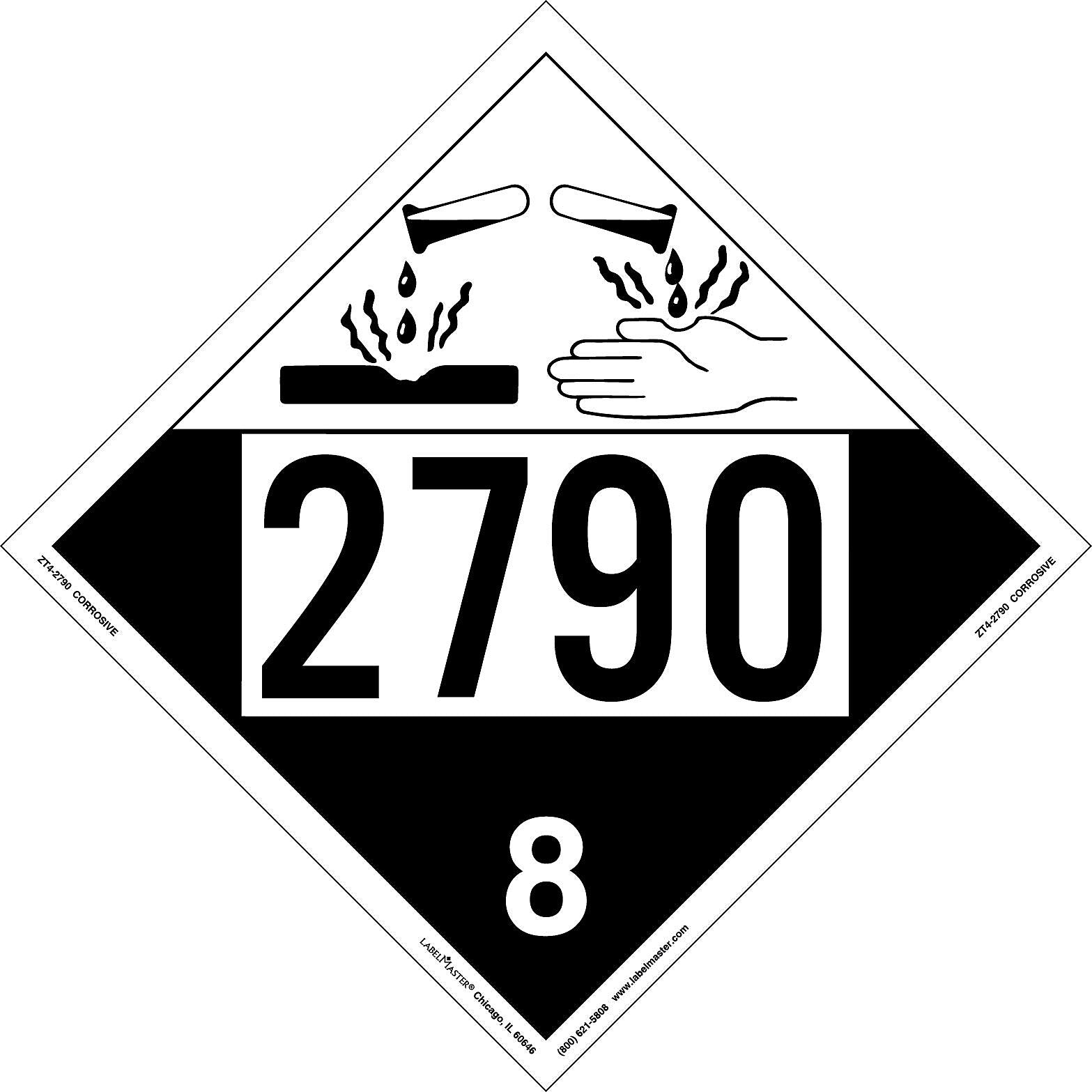 Labelmaster® Corrosive Placard, UN 2790, Tag Board, 10.75" x 10.75", 25/Pack (ZT4-2790)