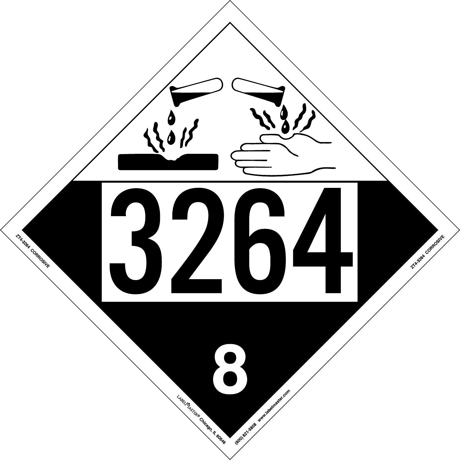 Labelmaster® Corrosive Placard, UN 3264, Tag Board, 10.75" x 10.75", 25/Pack (ZT4-3264)