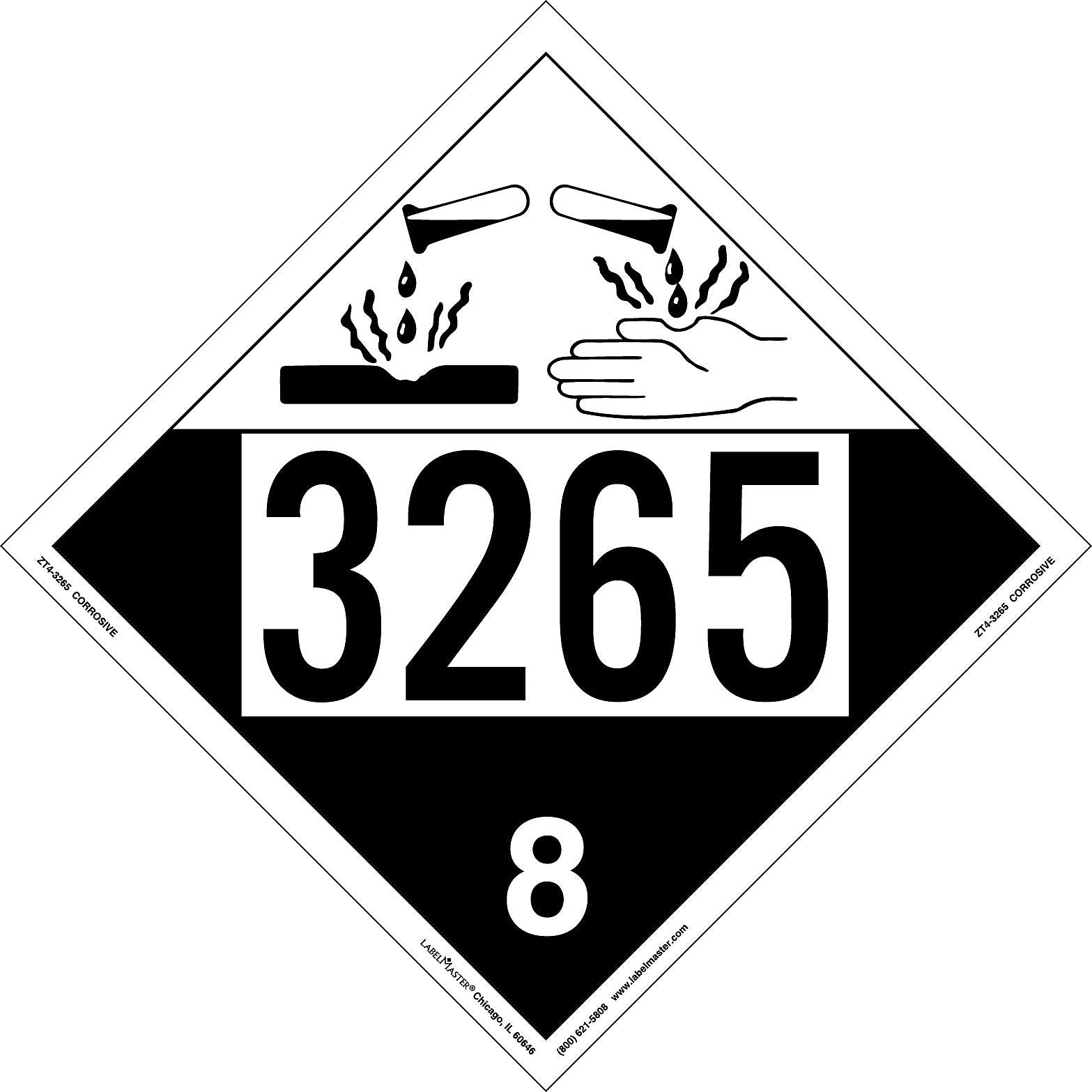 Labelmaster® Corrosive Placard, UN 3265, Tag Board, 10.75" x 10.75", 25/Pack (ZT4-3265)