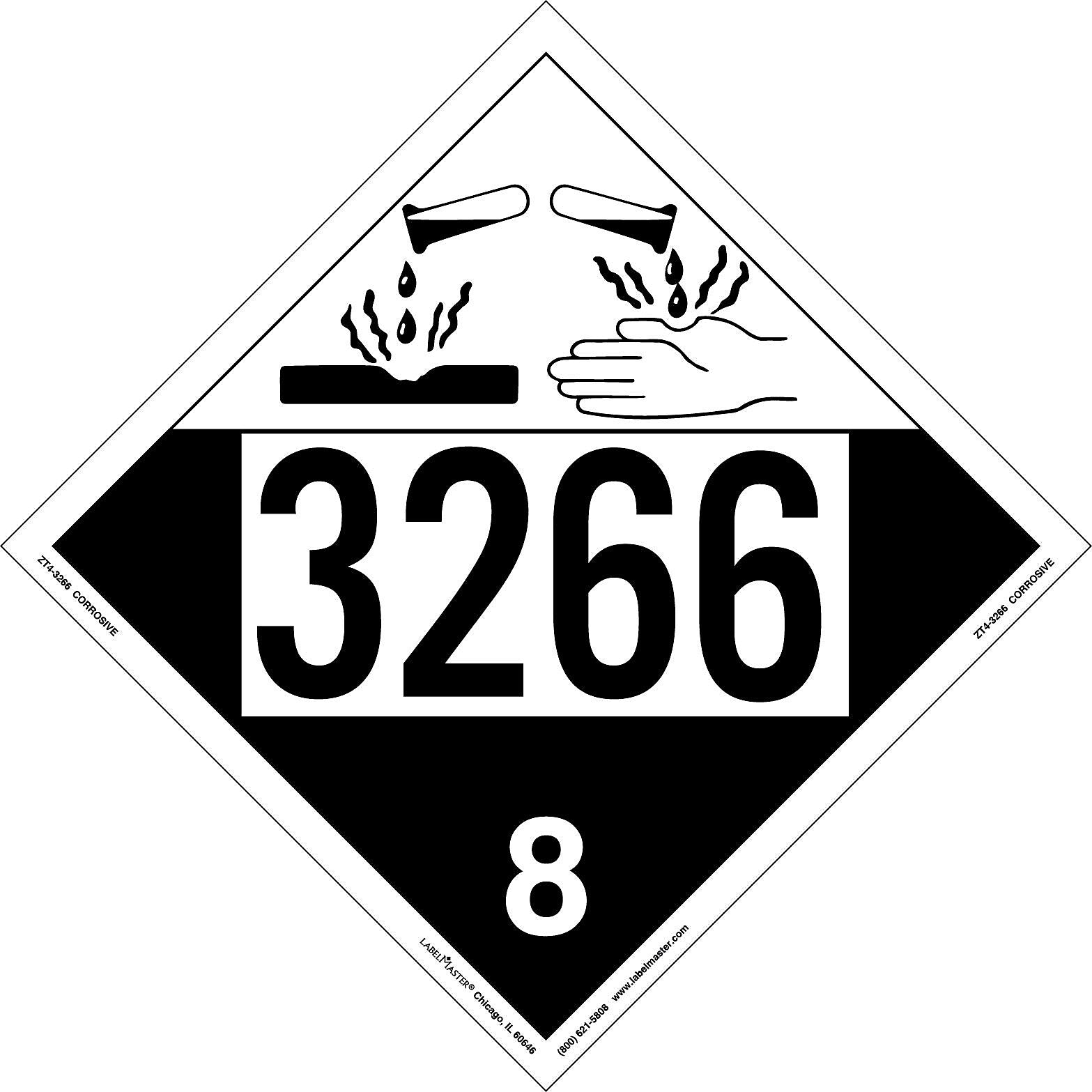 Labelmaster® Corrosive Placard, UN 3266, Tag Board, 10.75" x 10.75", 25/Pack (ZT4-3266)